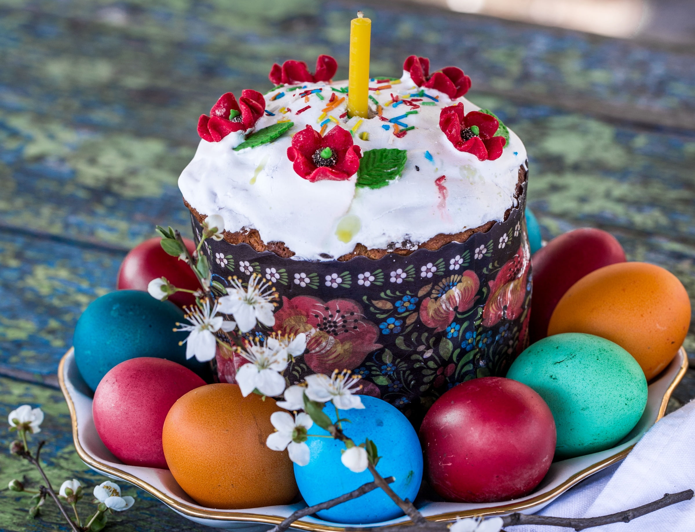 candle, cake, 1080P, cherry, eggs, Maki, Easter, decor, HD Wallpaper