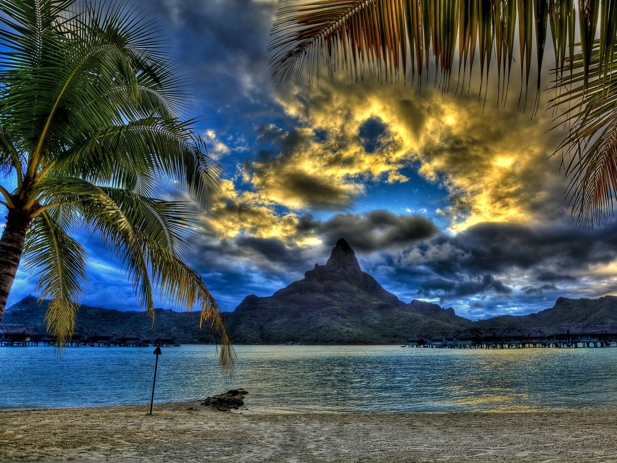 plant, non-urban scene, beach, sun, tranquility, day, idyllic, palm leaf, sunset, tourist Resort, bay Of Water, coastline, scenics - nature, mountain, vacations, HD Wallpaper