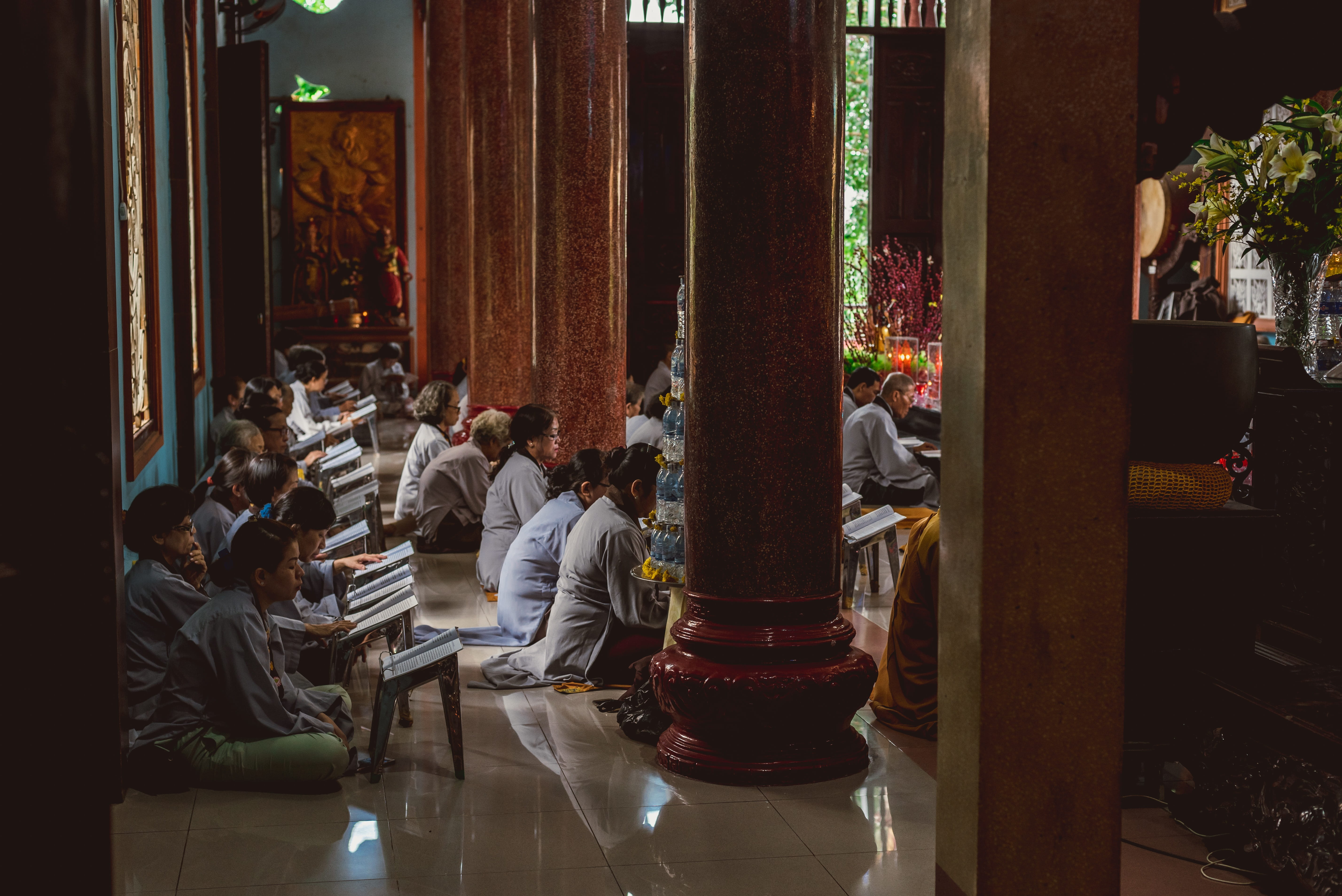 people, spirituality, belief, ministry, culture, event, temple, built structure, book, monk, indoors, candles, learning, pagoda, 5K, adult, group of people, HD Wallpaper