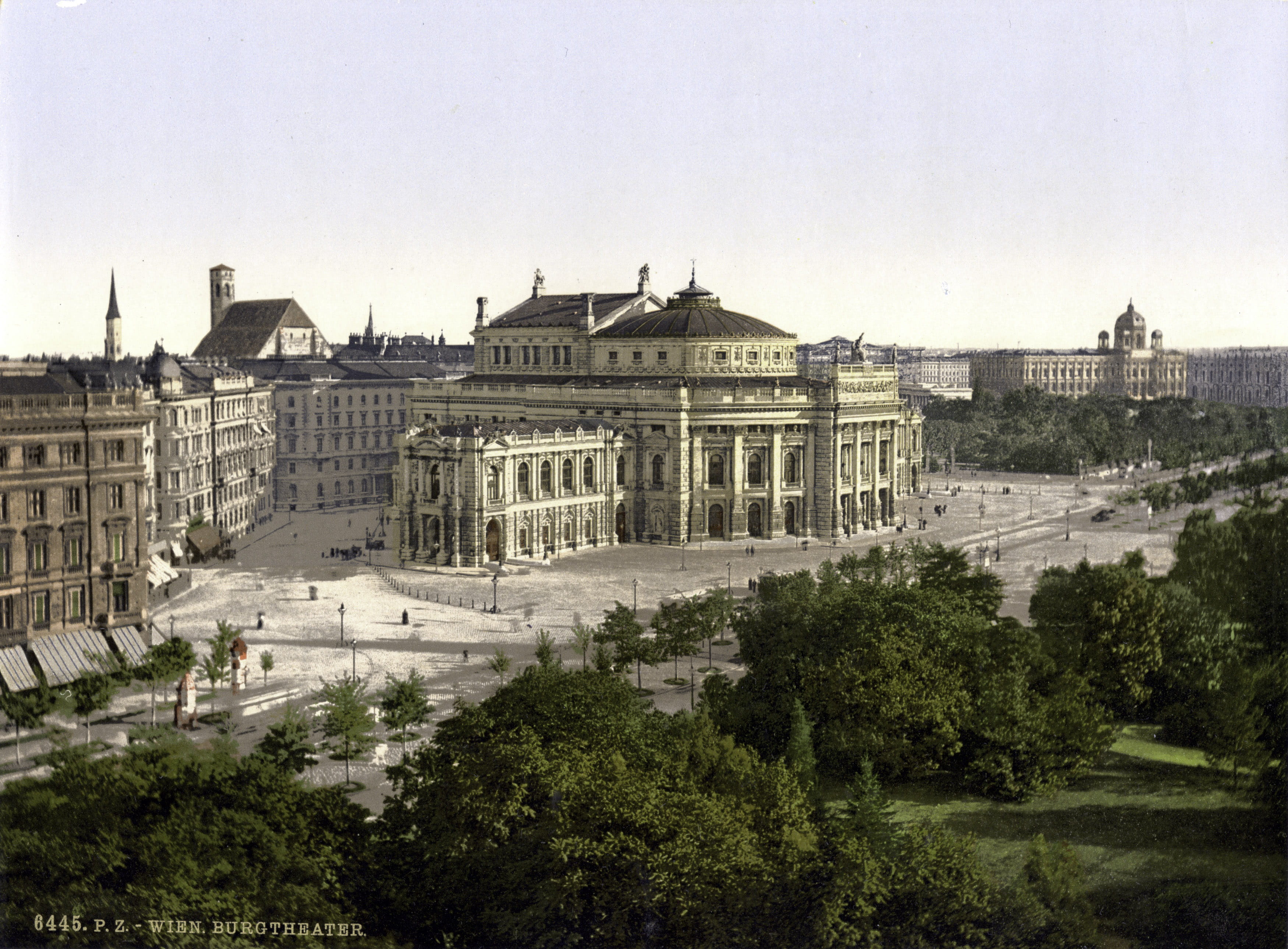 plant, urban Scene, copy space, Color photo, 1900, public domain, Vienna, building, city, day, travel, outdoors, Lithograph, color, built Structure, architectural column, HD Wallpaper