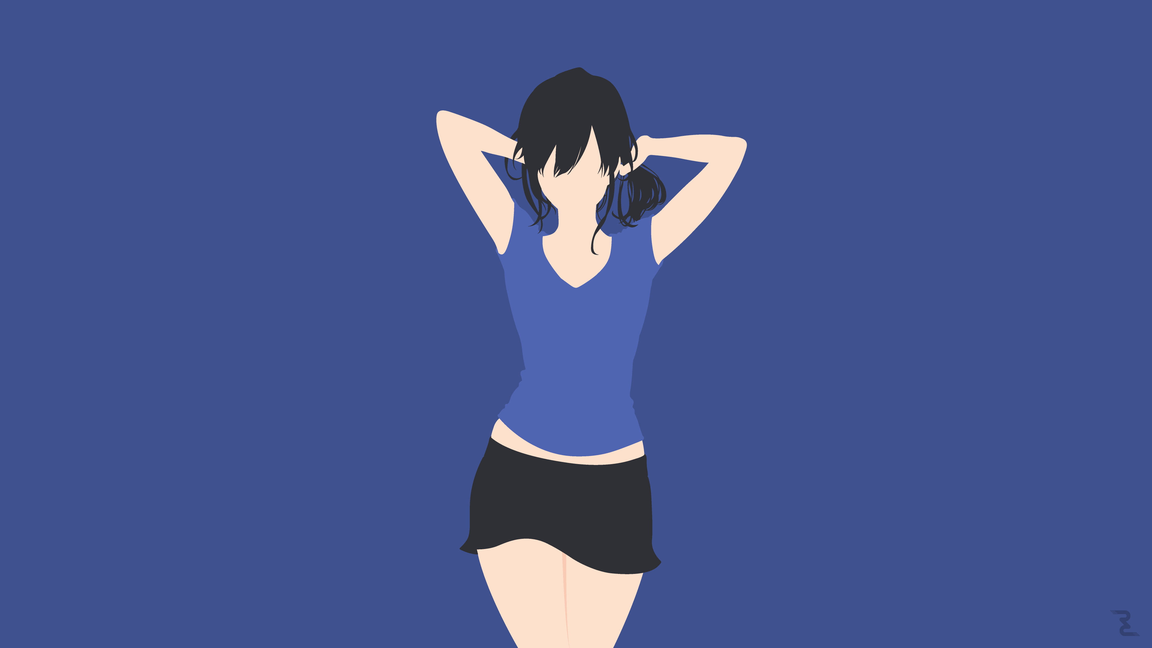 young adult, standing, black color, indoors, minimalism, arms raised, young women, anime girls, studio shot, copy space, 4K, front view, adult, fashion, HD Wallpaper
