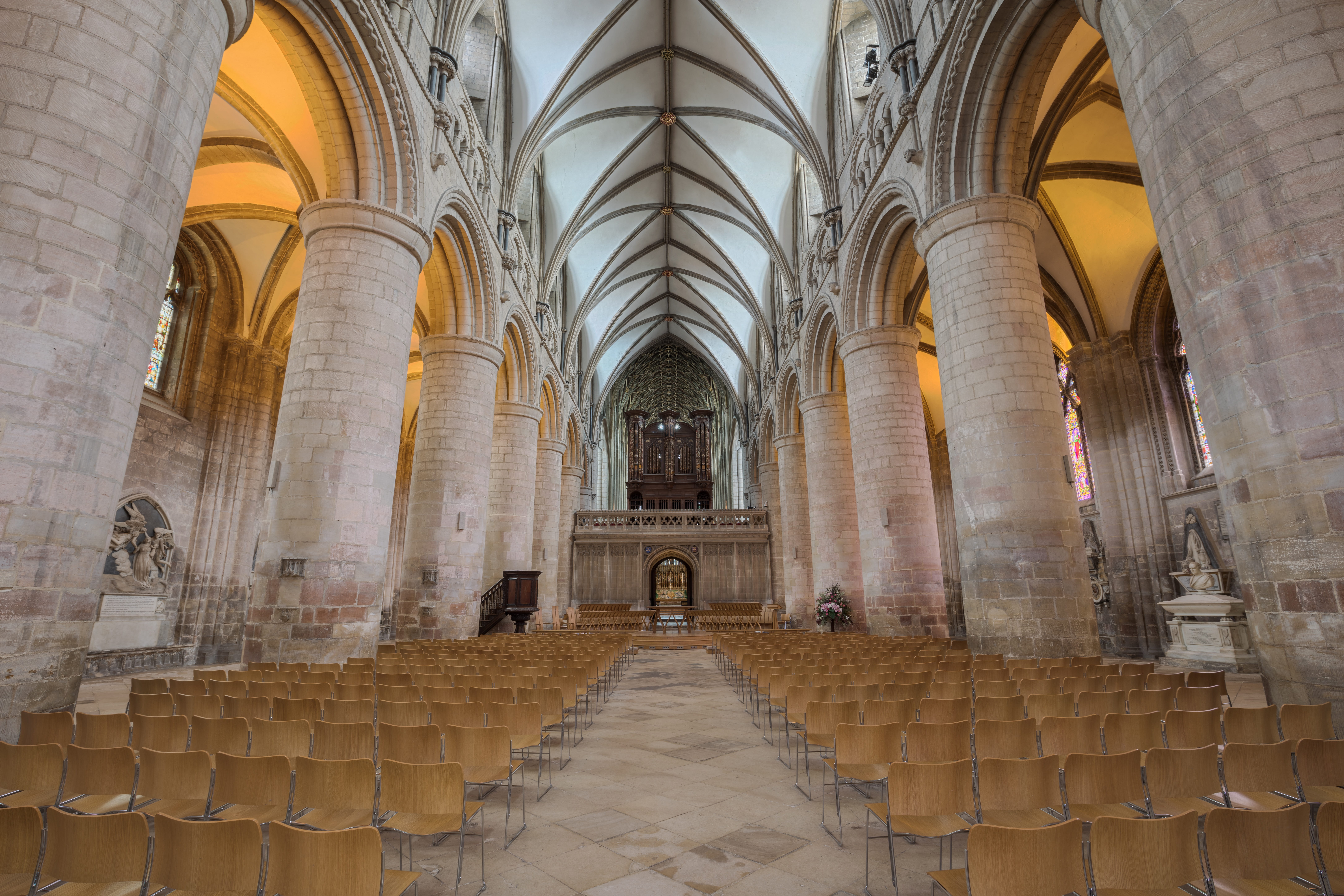 pew, religious, altar, the past, english, room, british, pillars, gloucester cathedral, historic, pritty, nave, abbey, arch, aisle, travel destinations, HD Wallpaper