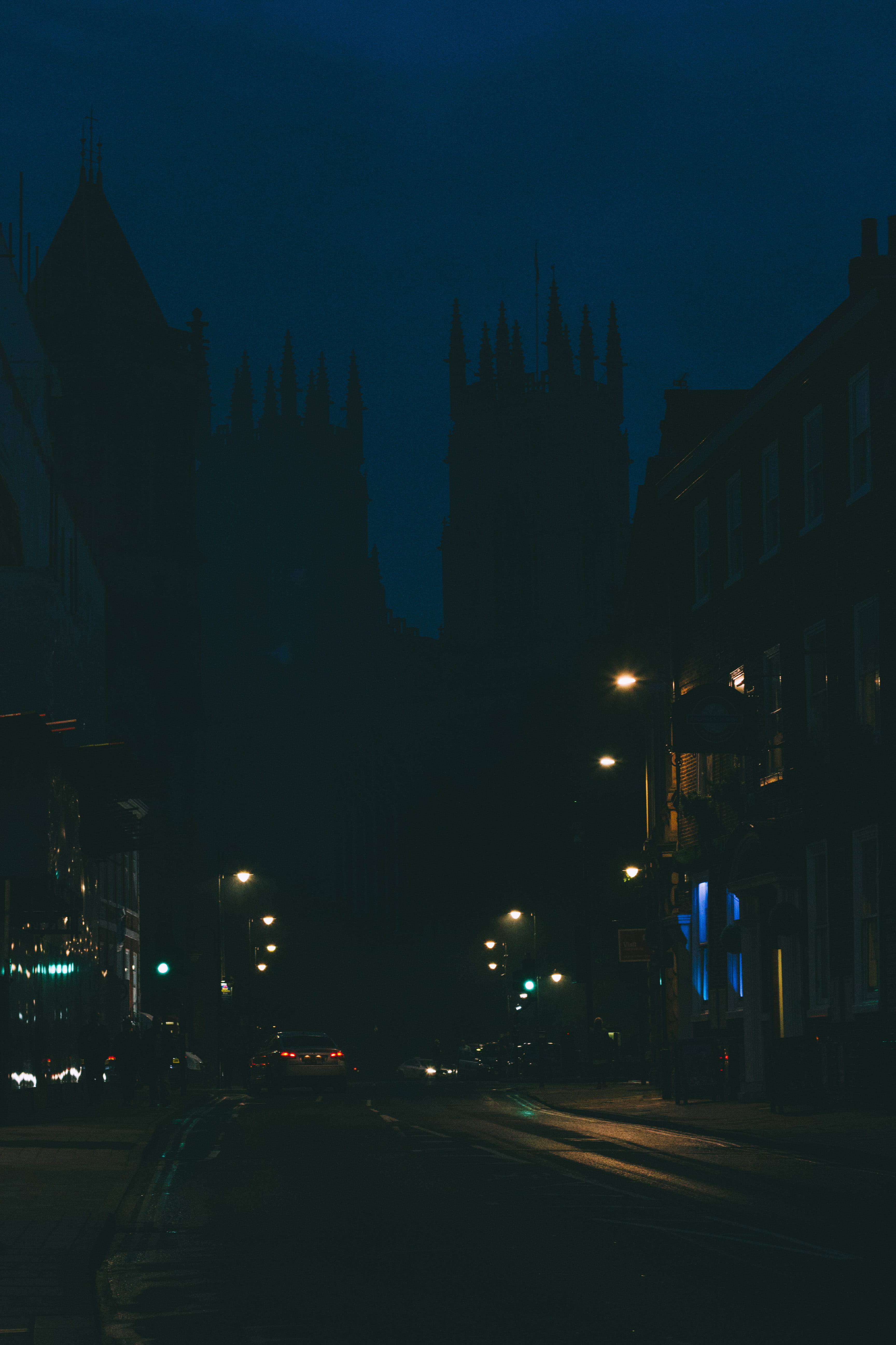no people, blue, motor vehicle, photography, city, illuminated, street light, transportation, history, street, sky, buildings, city street, 5K, ancient, Phone HD Wallpaper