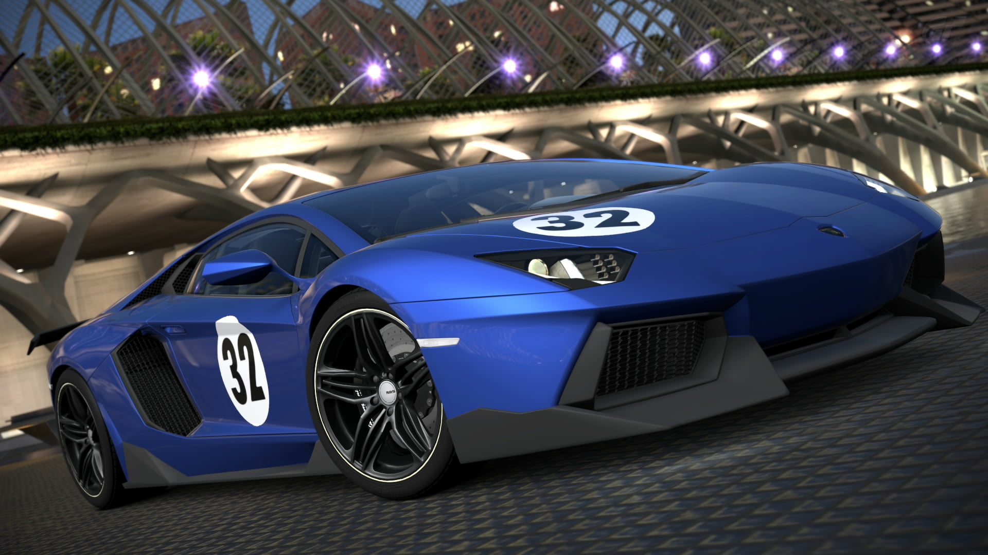 Lamborghini Aventador, mode of transportation, Valencia, land vehicle, Madrid, night, blue, indoors, video games, car, Spain, motor vehicle, motor racing track, HD Wallpaper