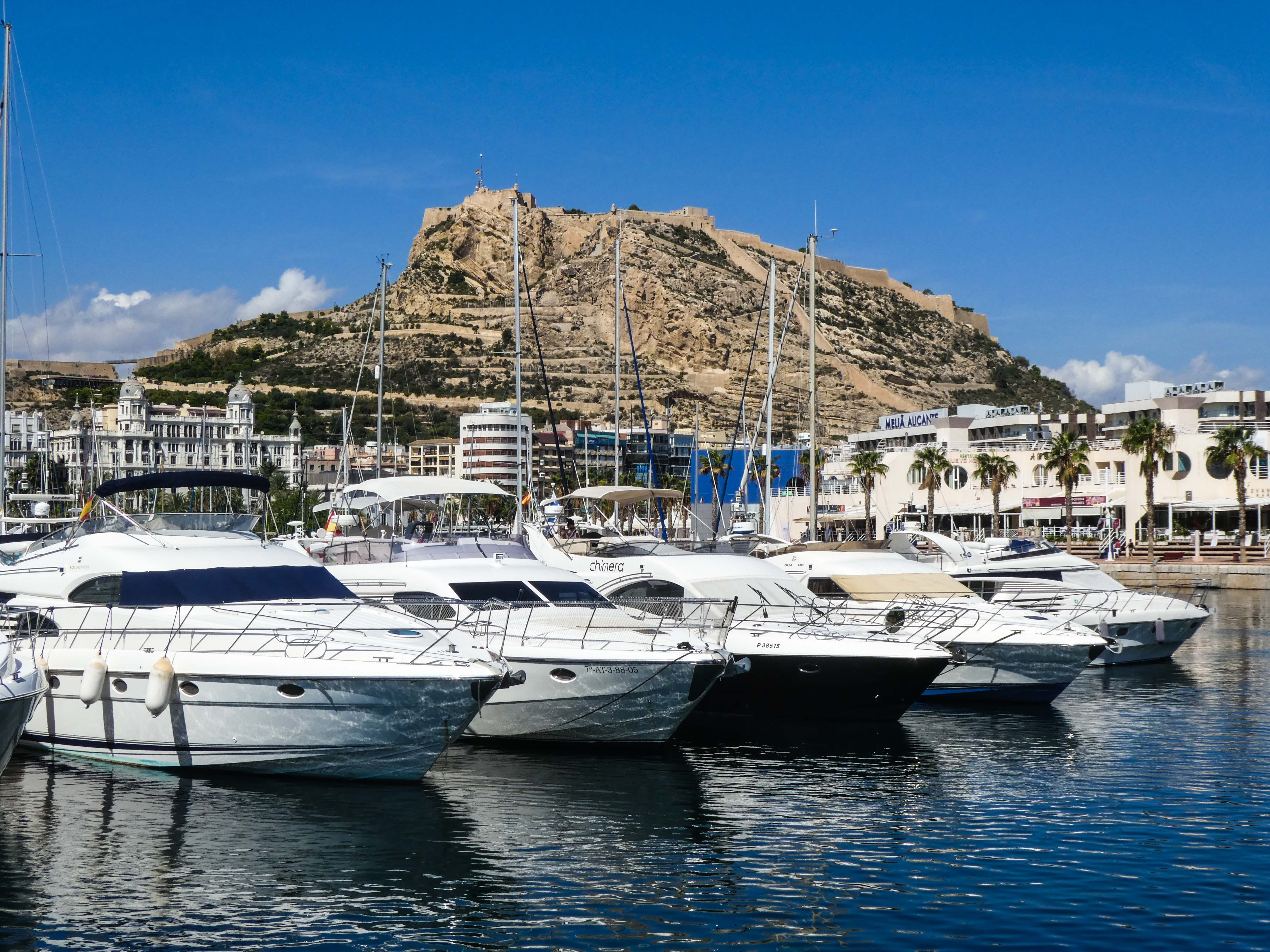 boats, nautical vessel, marina, mediterranean, moored, sailboat, city, building exterior, nature, transportation, coastline, harbor, blue, coast, anchored, HD Wallpaper