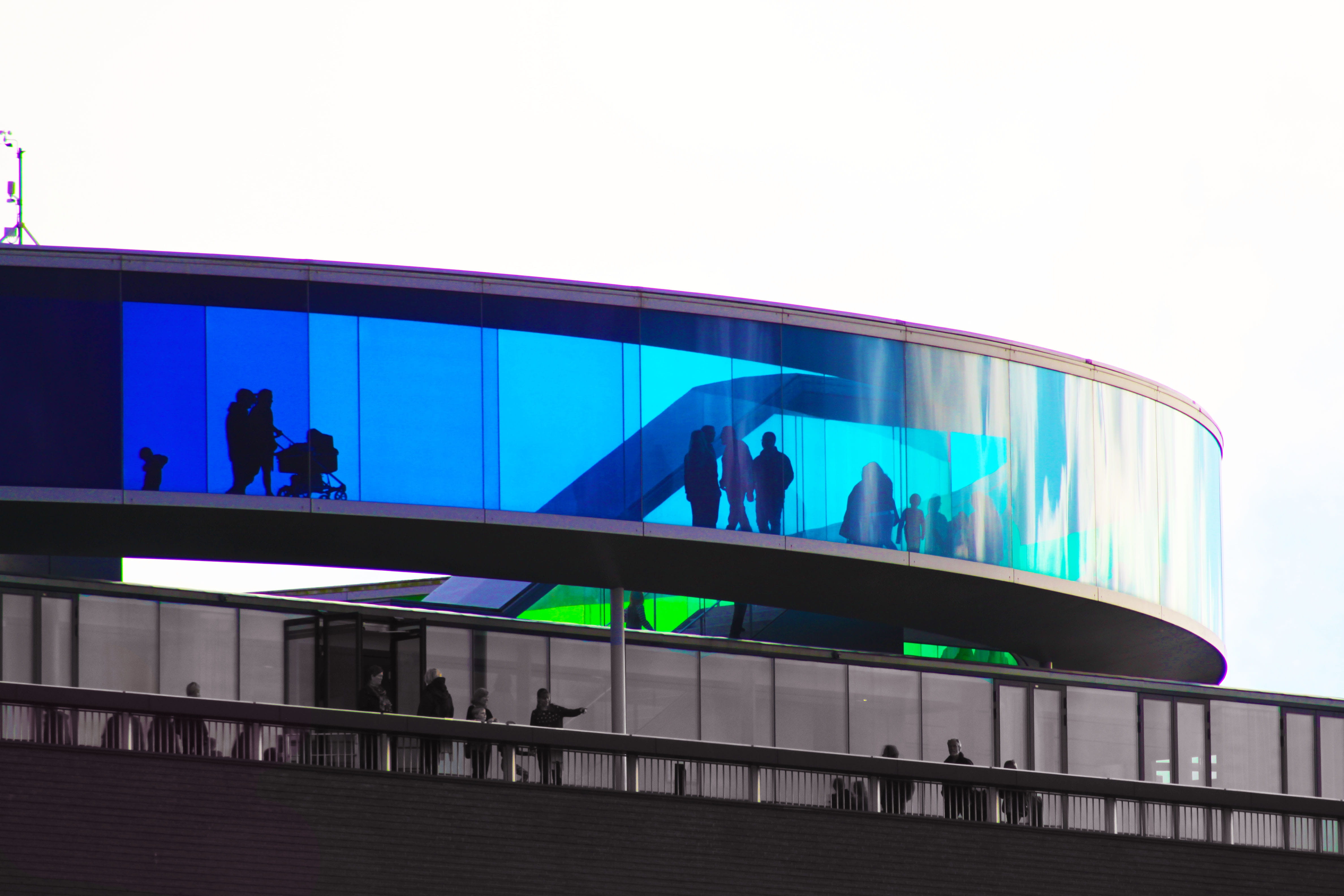 4K, group of people, colors, illuminated, women, aarhus, built structure, modern, people, denmark, art, men, aros, railing, lifestyles, adult, museum, HD Wallpaper