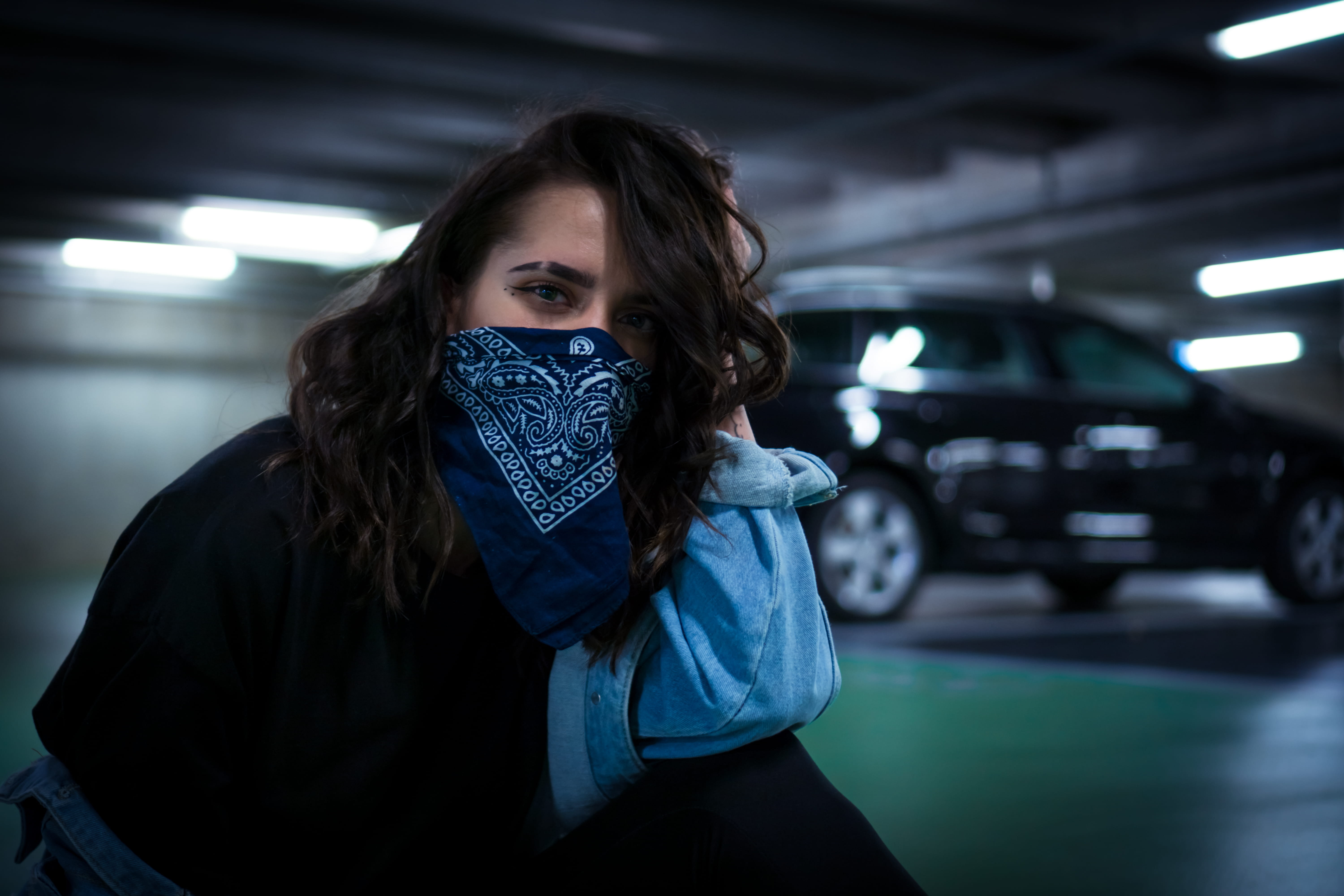 motor vehicle, standing, apparel, headband, indoors, long hair, bandanna, women, portrait, focus on foreground, machine, person, front view, young adult, HD Wallpaper