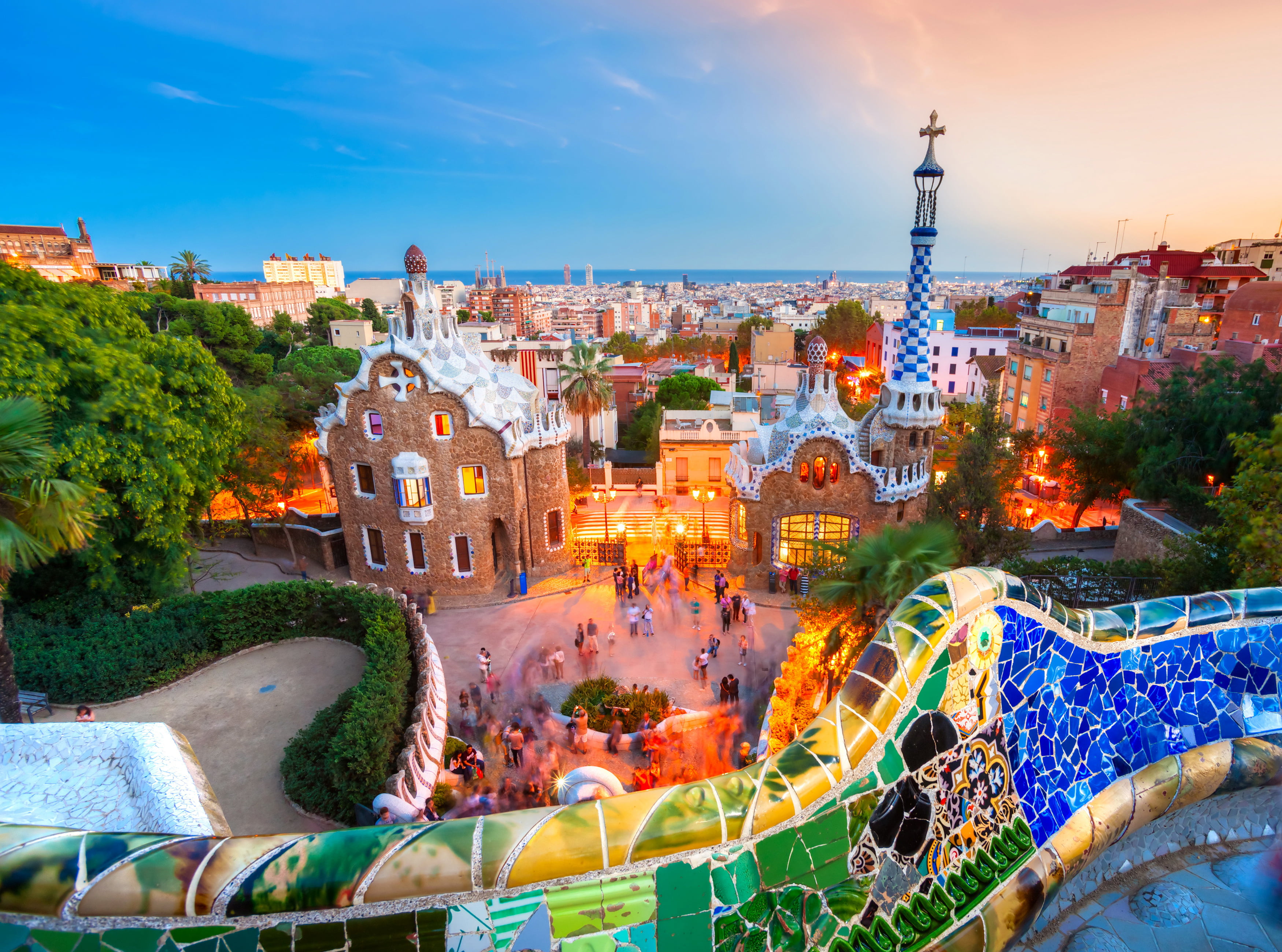 2K, old, horizon, park Guell, day, cloud - sky, cityscape, house, urban Scene, history, tower, wall, famous Place, blue, night, medieval, tourism, Barcelona, HD Wallpaper