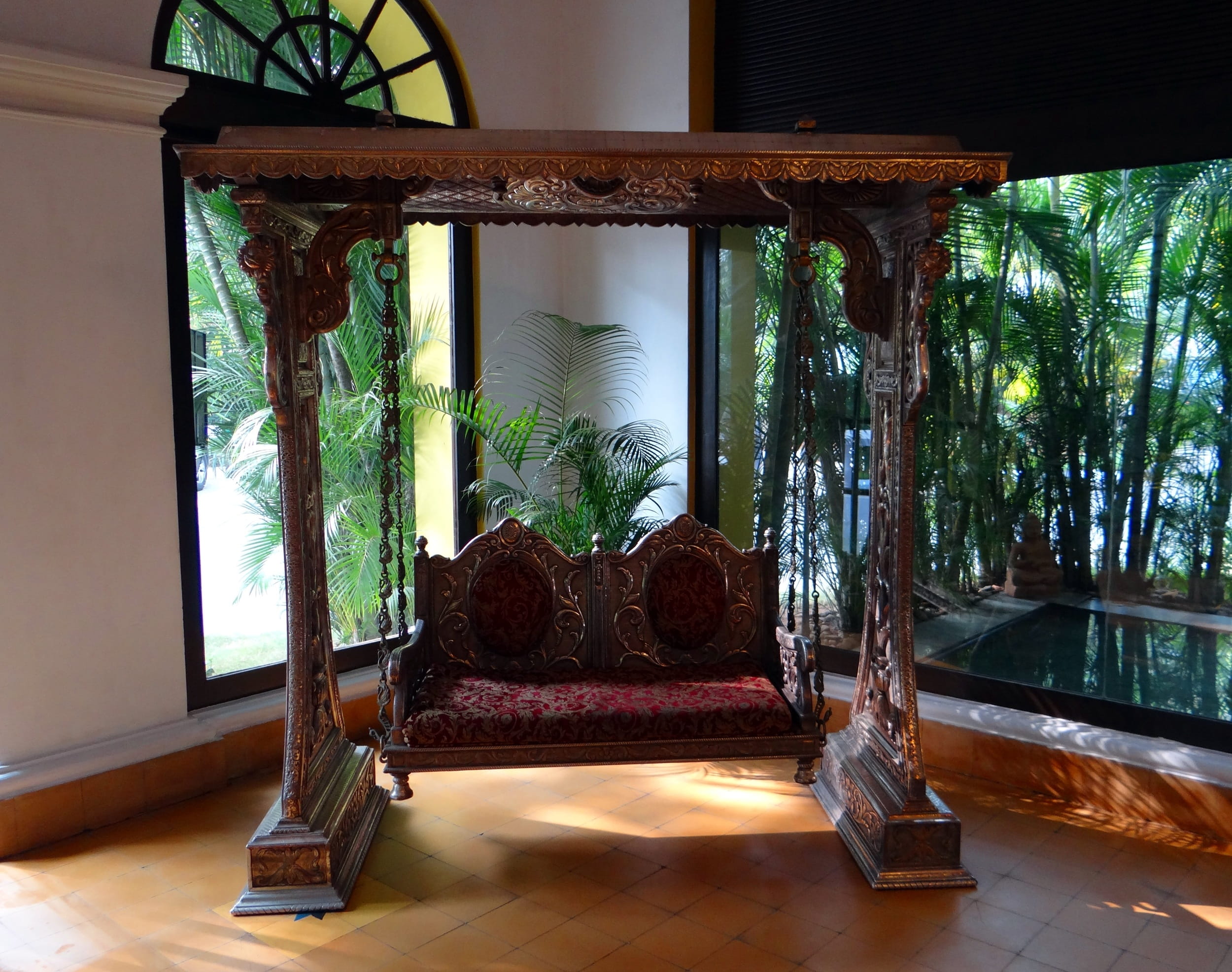 nature, living room, tree, absence, plant, indoors, antique, Ornate, window, potted plant, no people, luxury, india, home interior, karnataka, built structure, HD Wallpaper