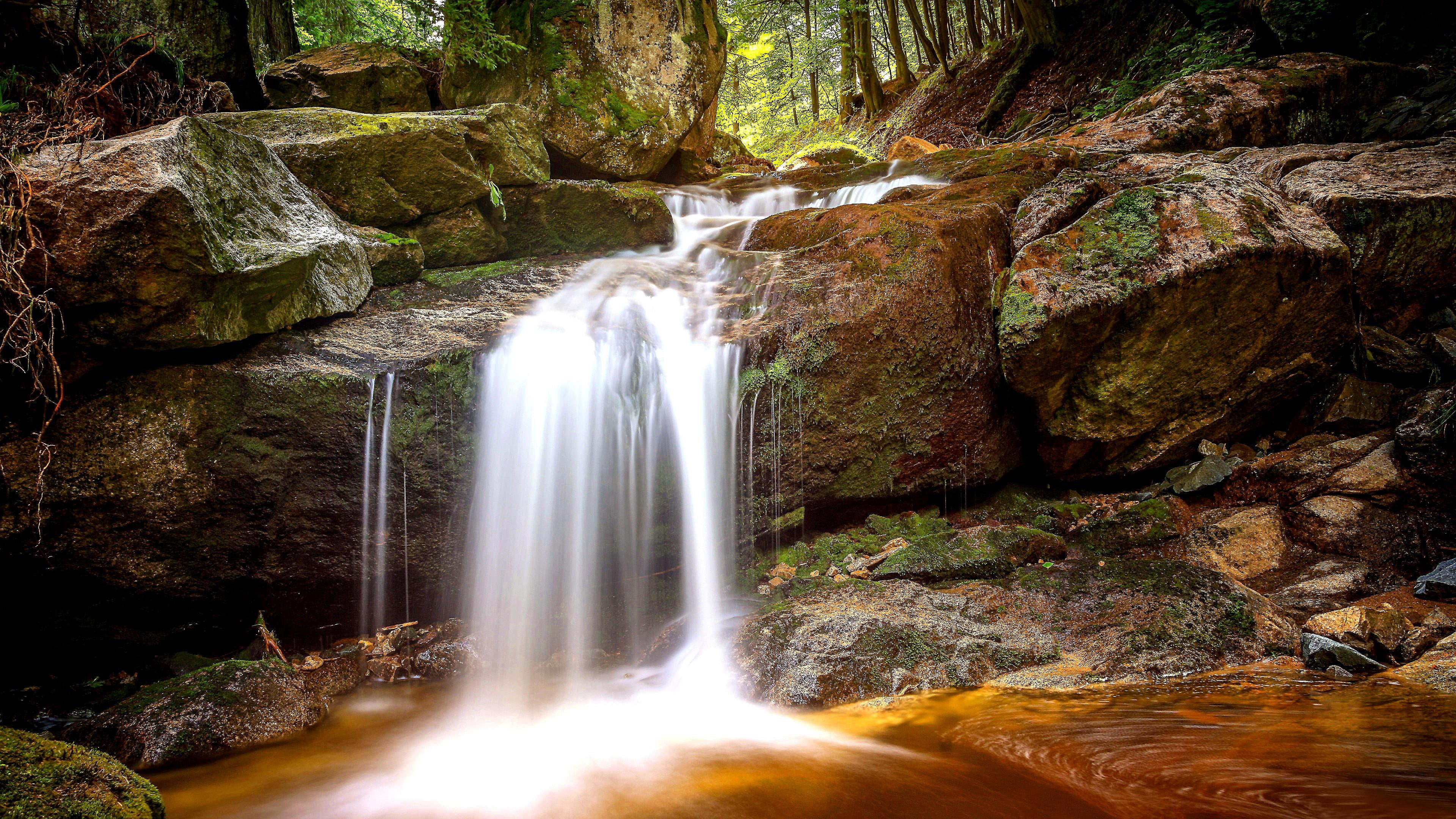 4K, creek, europe, rock, germany, saxony, national park, waterfall, saxony anhalt, harz national park, ilse waterfall, HD Wallpaper