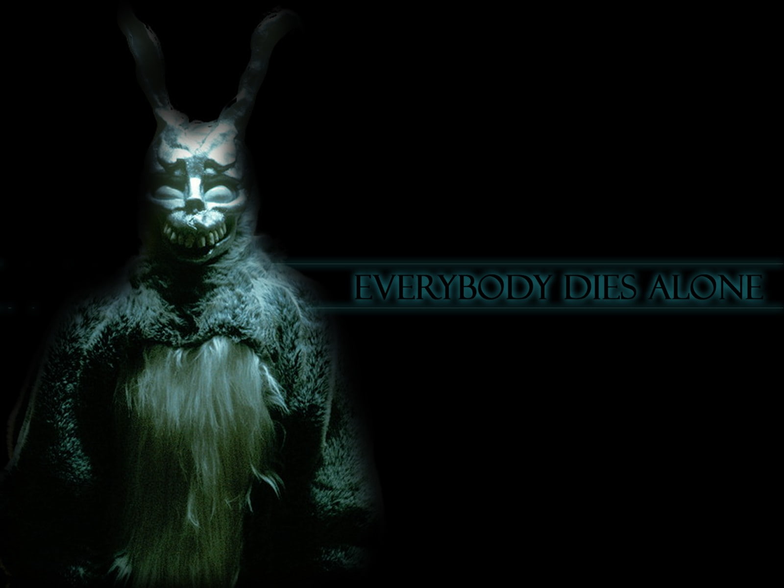 animal wildlife, dark, Donnie Darko, close-up, costume, human body part, indoors, art and craft, representation, night, 720P, one person, copy space, black background, HD Wallpaper