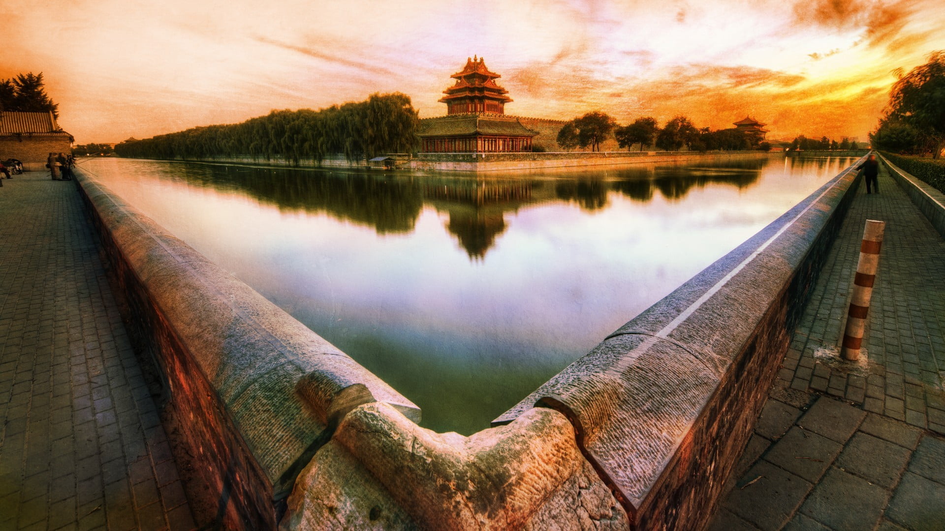 lake, water, the past, sunset, cityscape, building, history, sky, built structure, tourism, beauty in nature, area, no people, HDR, rug, white, 1080P, HD Wallpaper
