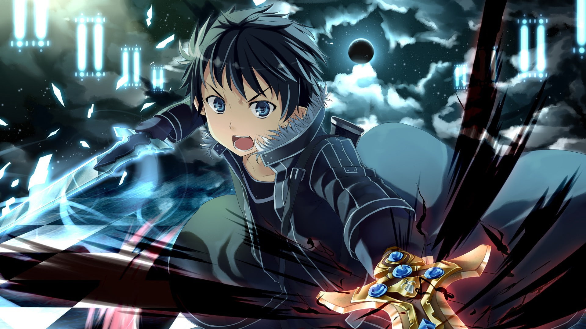 glass - material, one person, Kirigaya Kazuto, women, Excalibur, Anime Boys, creativity, indoors, waist up, Sword Art Online, human representation, reflection, HD Wallpaper