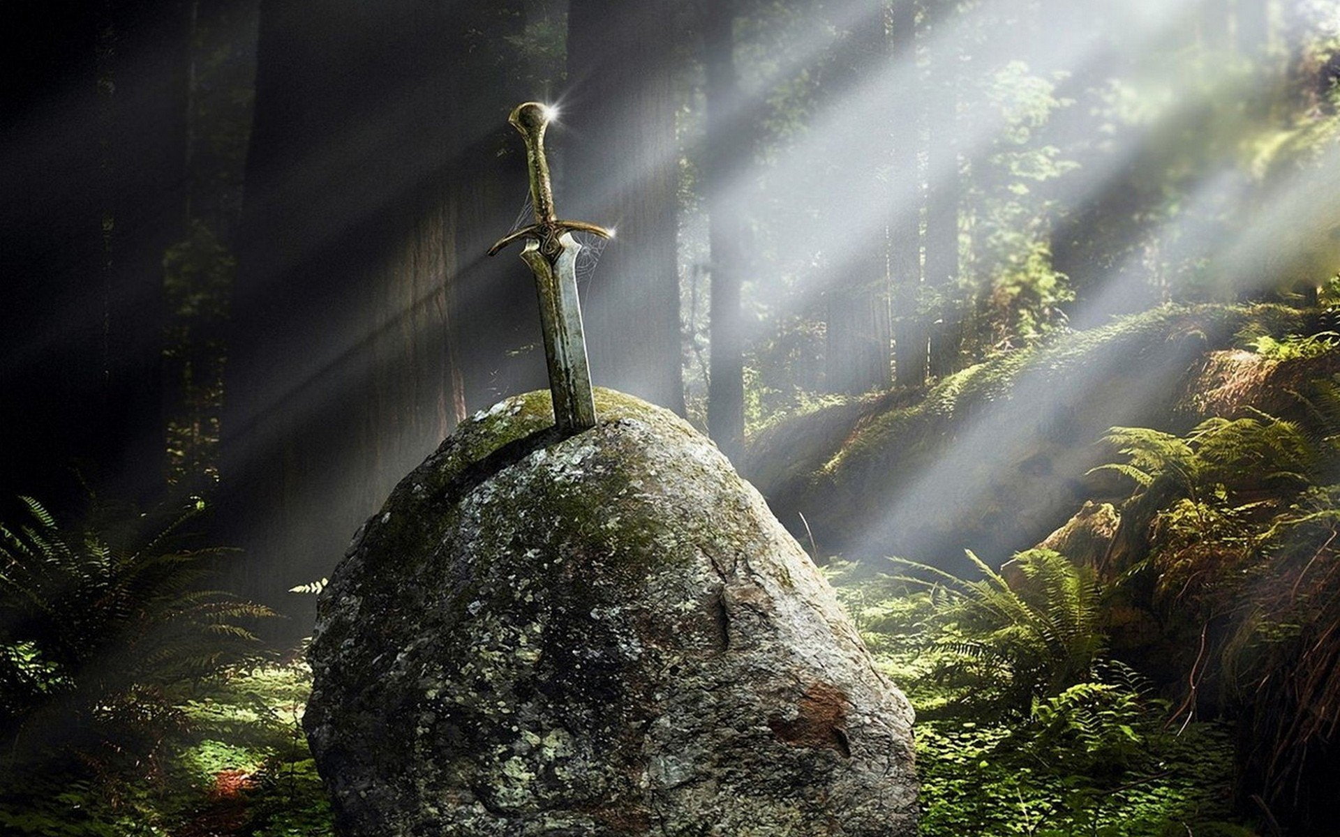 excalibur, swords, stones, art, 1080P, fantasy, artwork, HD Wallpaper