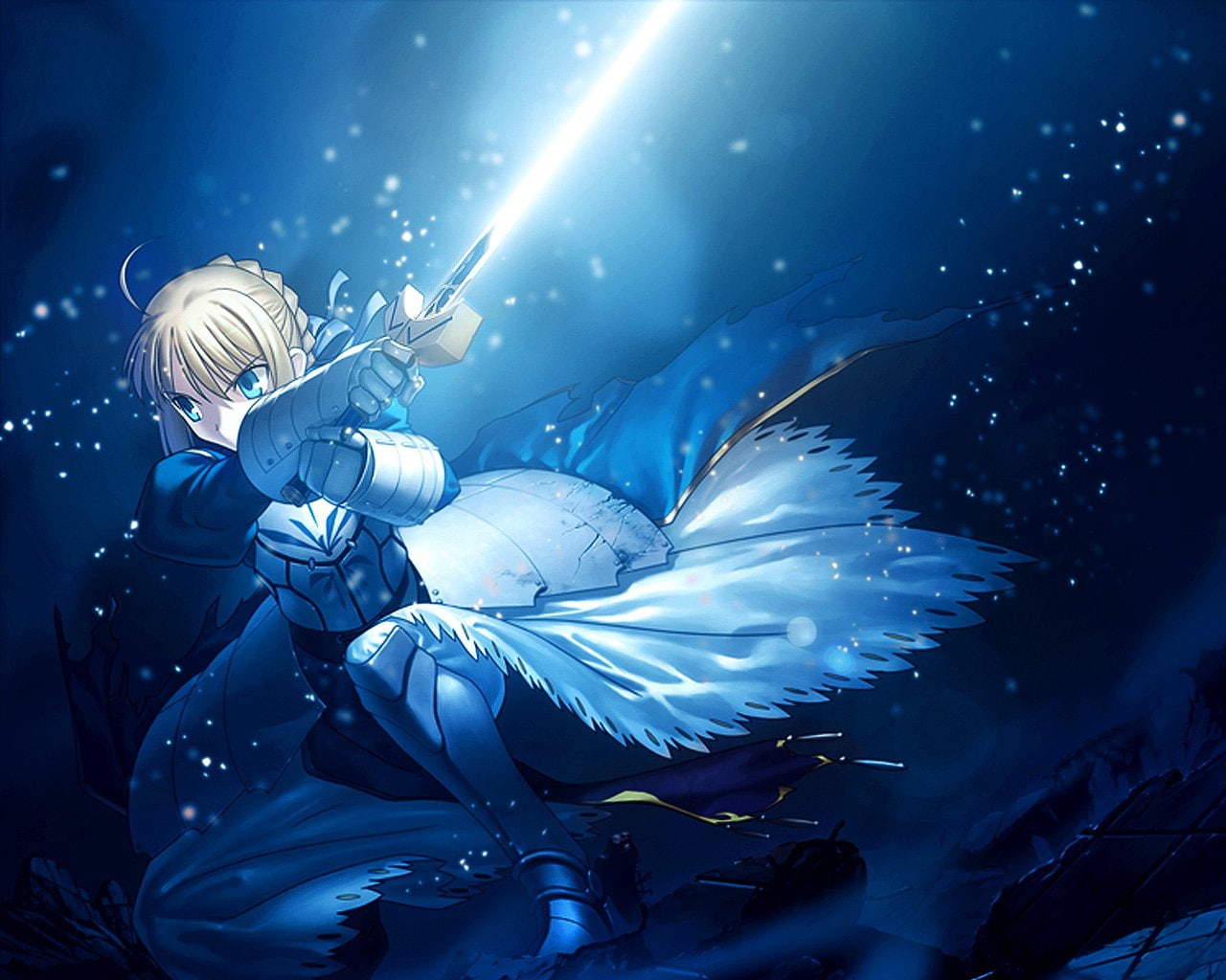 star - Space, season, people, Artoria Pendragon, Blonde, sky, frost, Blue Eyes, Weapon, ice, Excalibur, one Person, snowflake, frozen, Night, HD Wallpaper