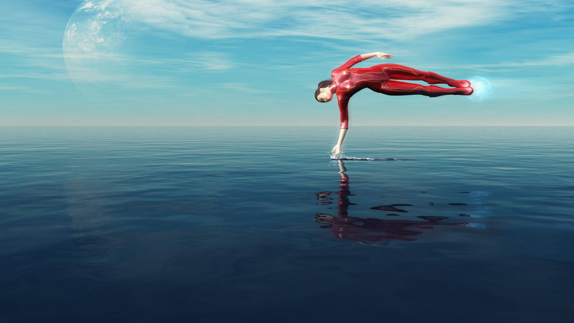 red, sea, day, human body part, flamingo, one person, beauty in nature, women, human hand, rippled, horizon over water, nature, tranquility, coveralls, HD Wallpaper