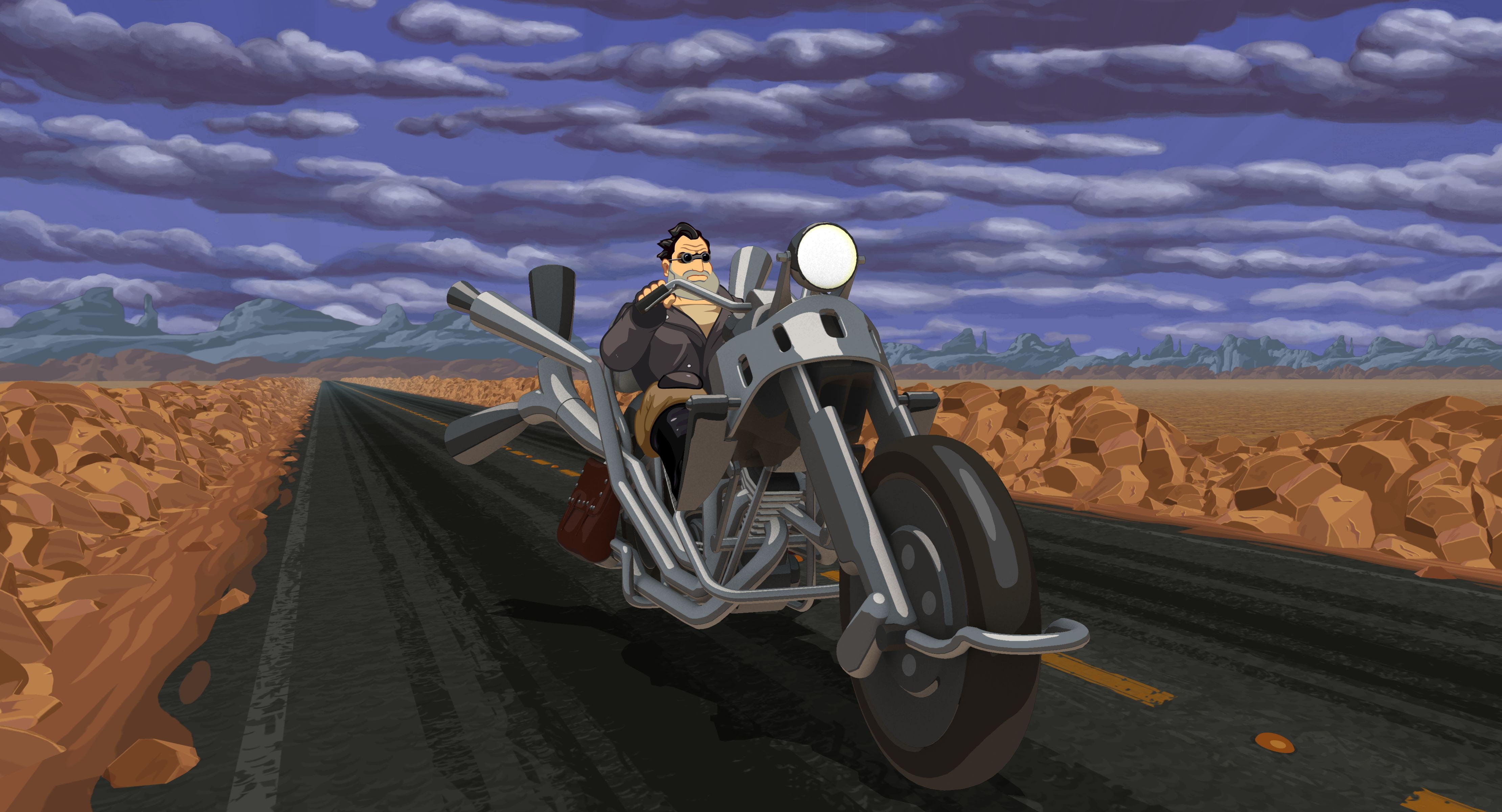 road, Ben Throttle, Full Throttle, chopper, leather jackets, desert, 4K, HD Wallpaper
