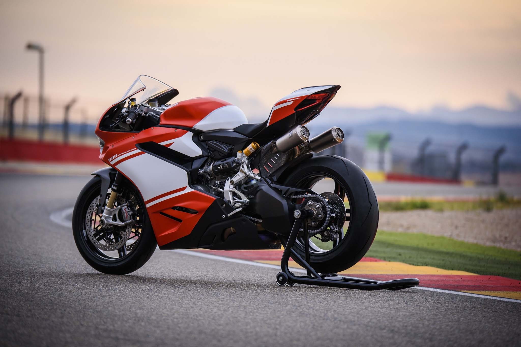 red, motorcycle, Ducati 1299 Superleggera, black, paddock, 1080P, sports, stand, HD Wallpaper