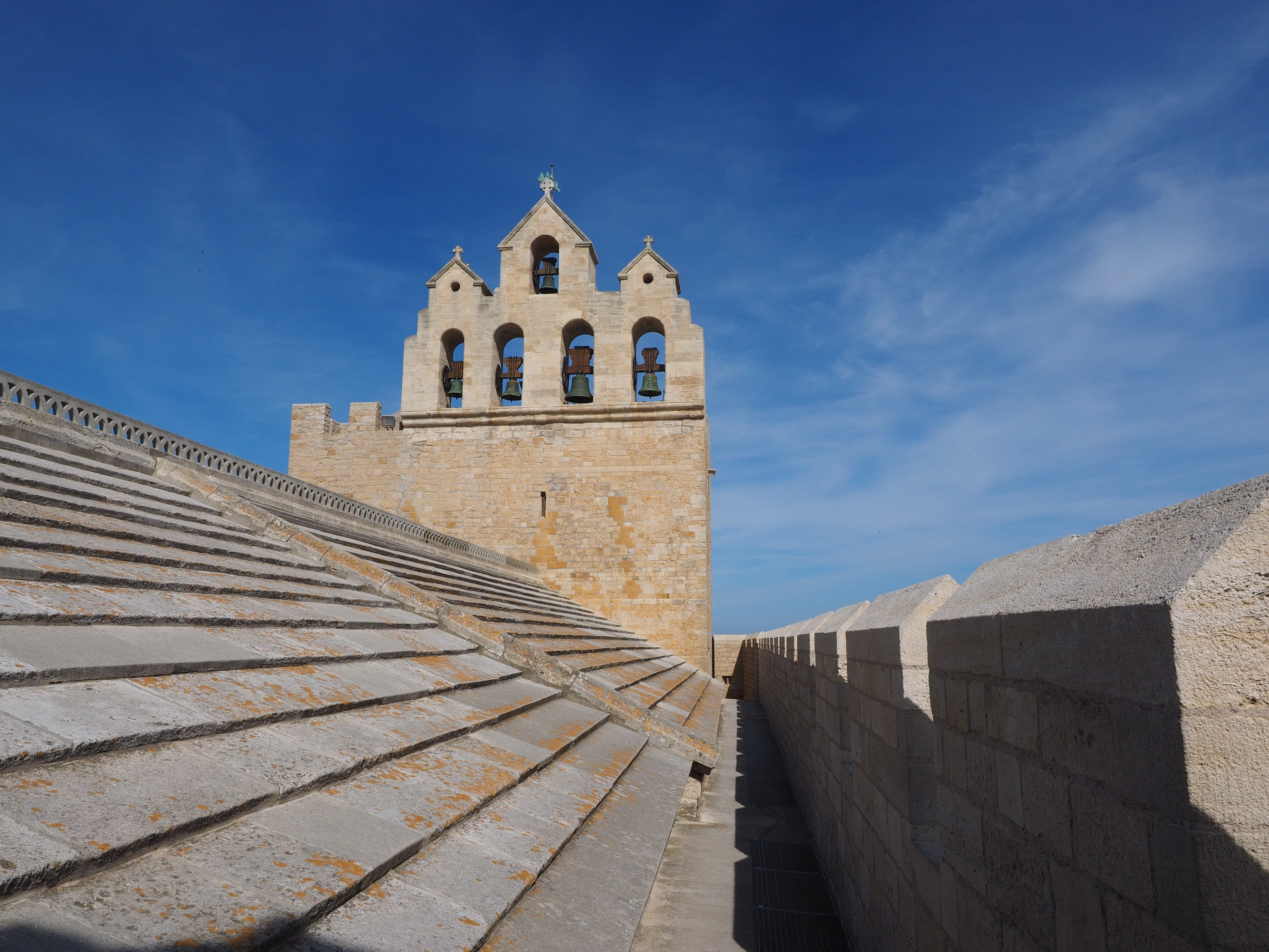 4K, building exterior, fortified church, bell tower, tower, spirituality, camargue, blue, notre-dame-de-la-mer, architecture, day, france, place of pilgrimage, HD Wallpaper