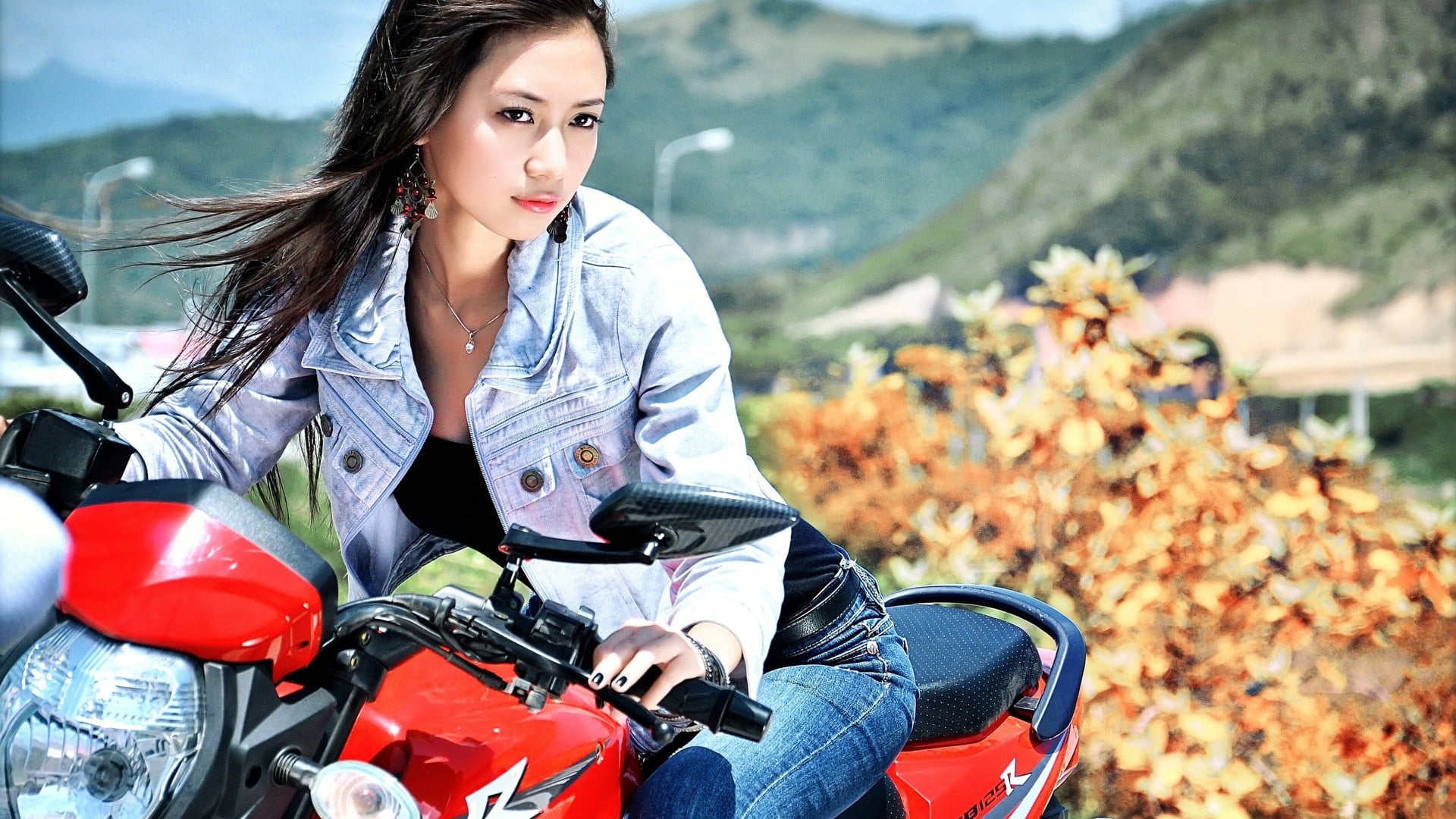 travel, one person, riding, hair, young women, Asian, motorcycle, casual clothing, sitting, women with motorcycles, model, lifestyles, beautiful woman, HD Wallpaper