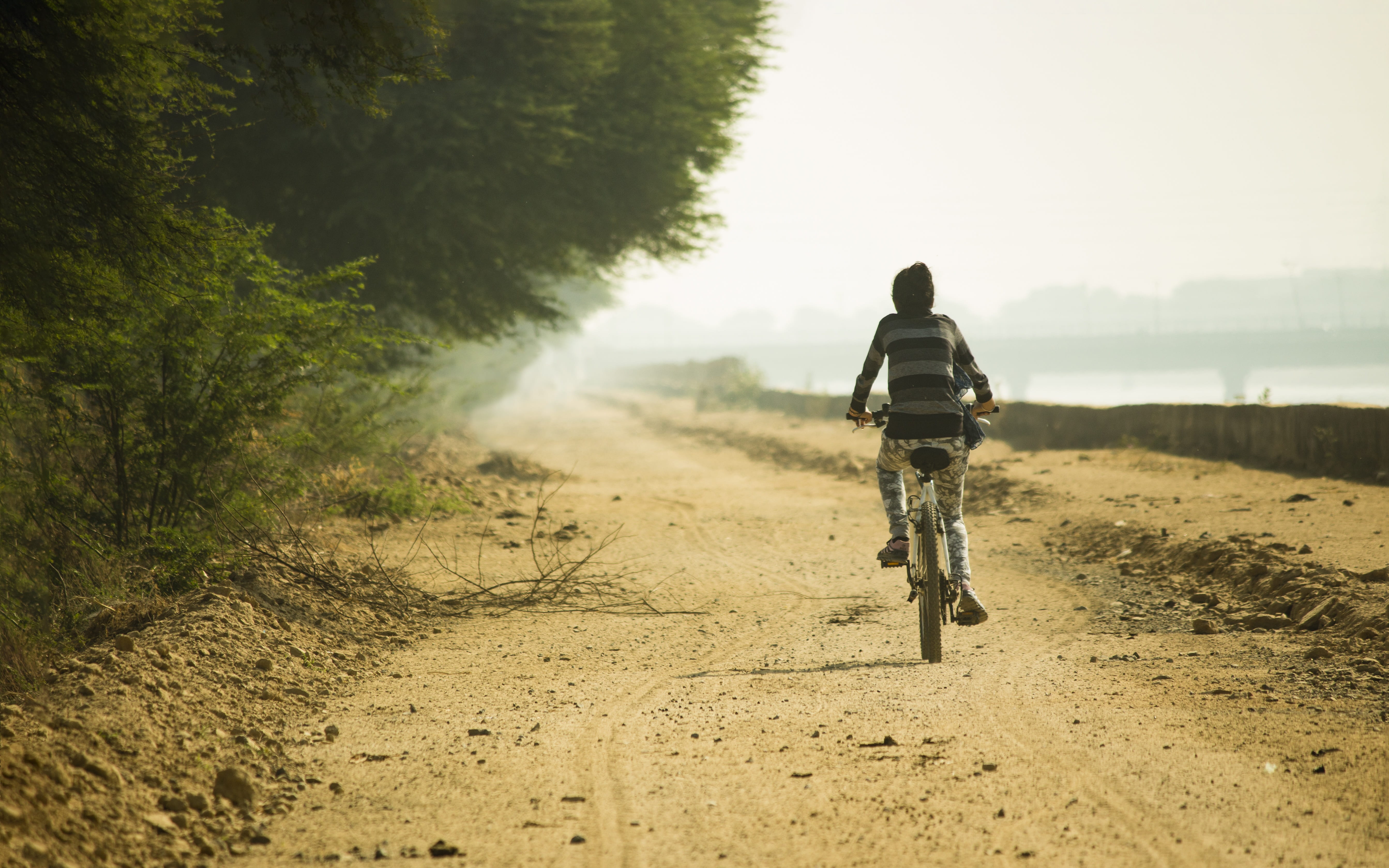outdoors, man, on the move, biking, land vehicle, rear view, people, landscape, cycling, road, leisure, sport, bicycle, transportation, dom, real people, HD Wallpaper