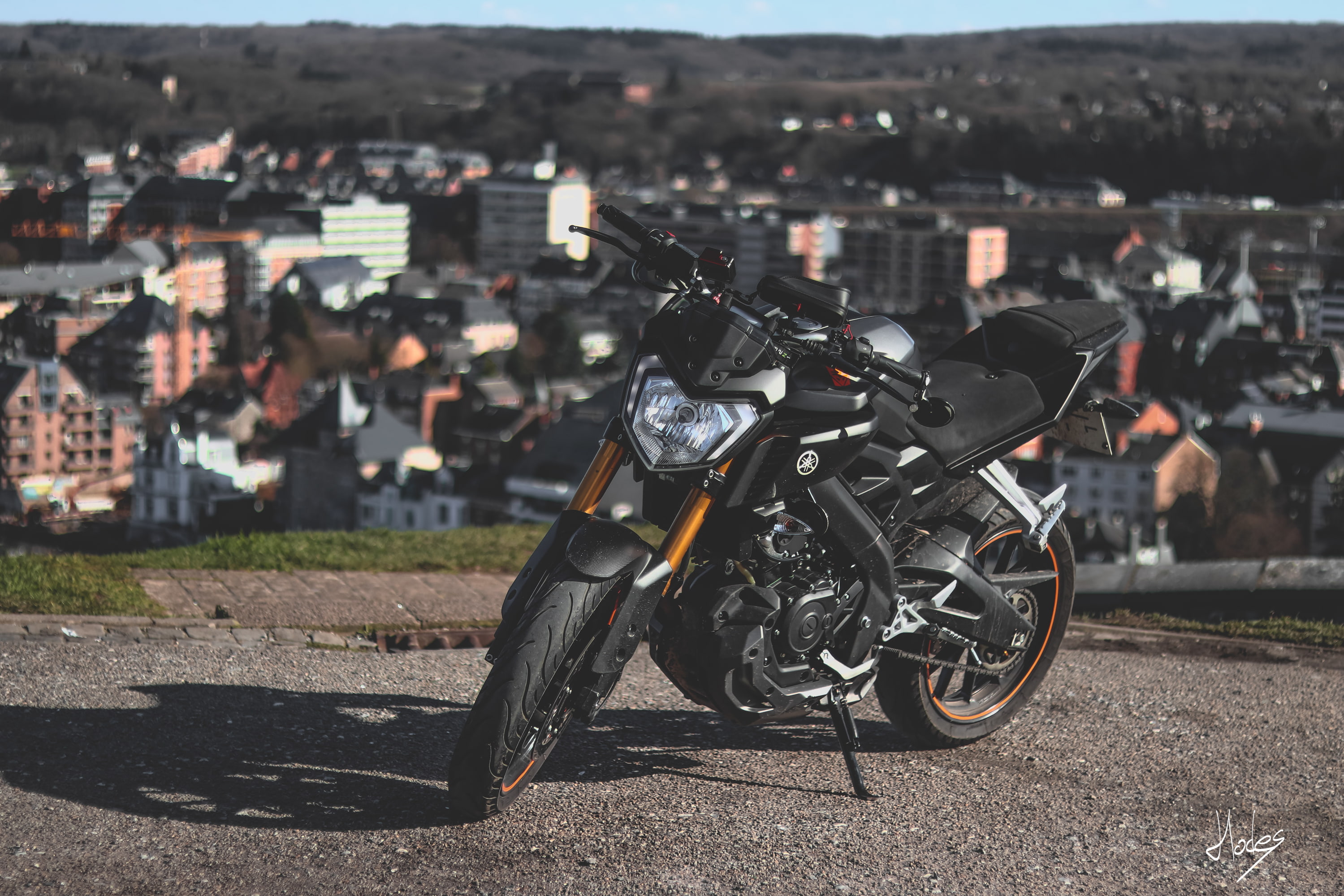 built structure, residential district, stationary, building, building exterior, motorcycle, day, Yamaha, cityscape, city, focus on foreground, land vehicle, HD Wallpaper