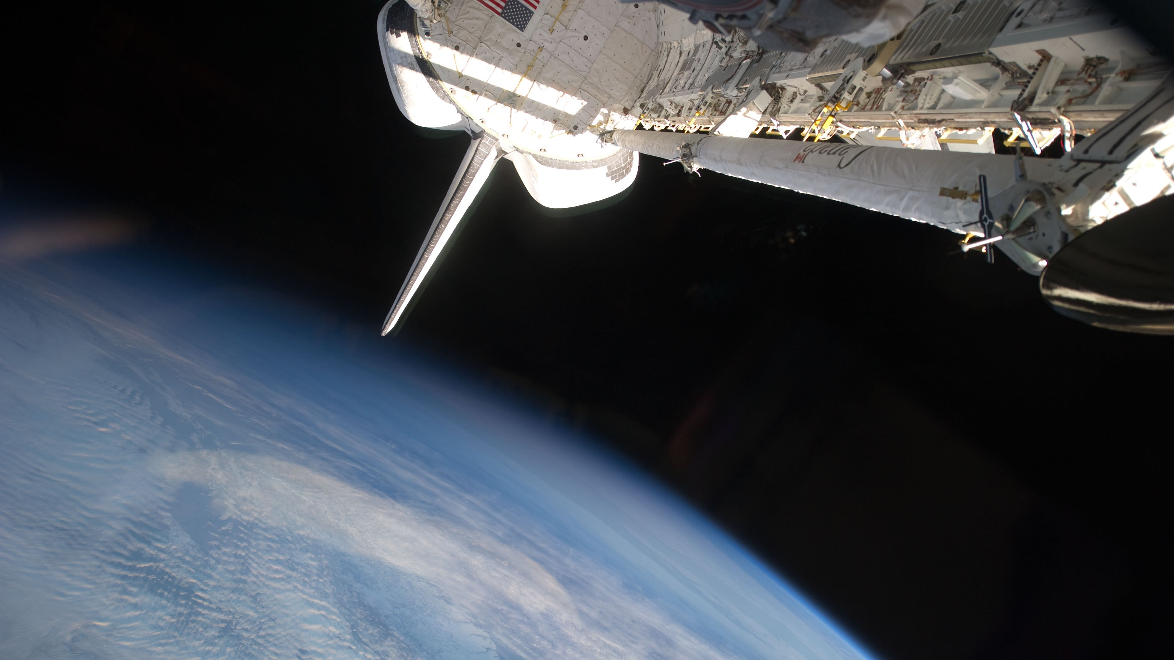 mode of transportation, motion, astronomy, mid-air, outdoors, space shuttle, atmosphere, aerial view, space, 4K, clouds, air vehicle, no people, sky, flying, HD Wallpaper