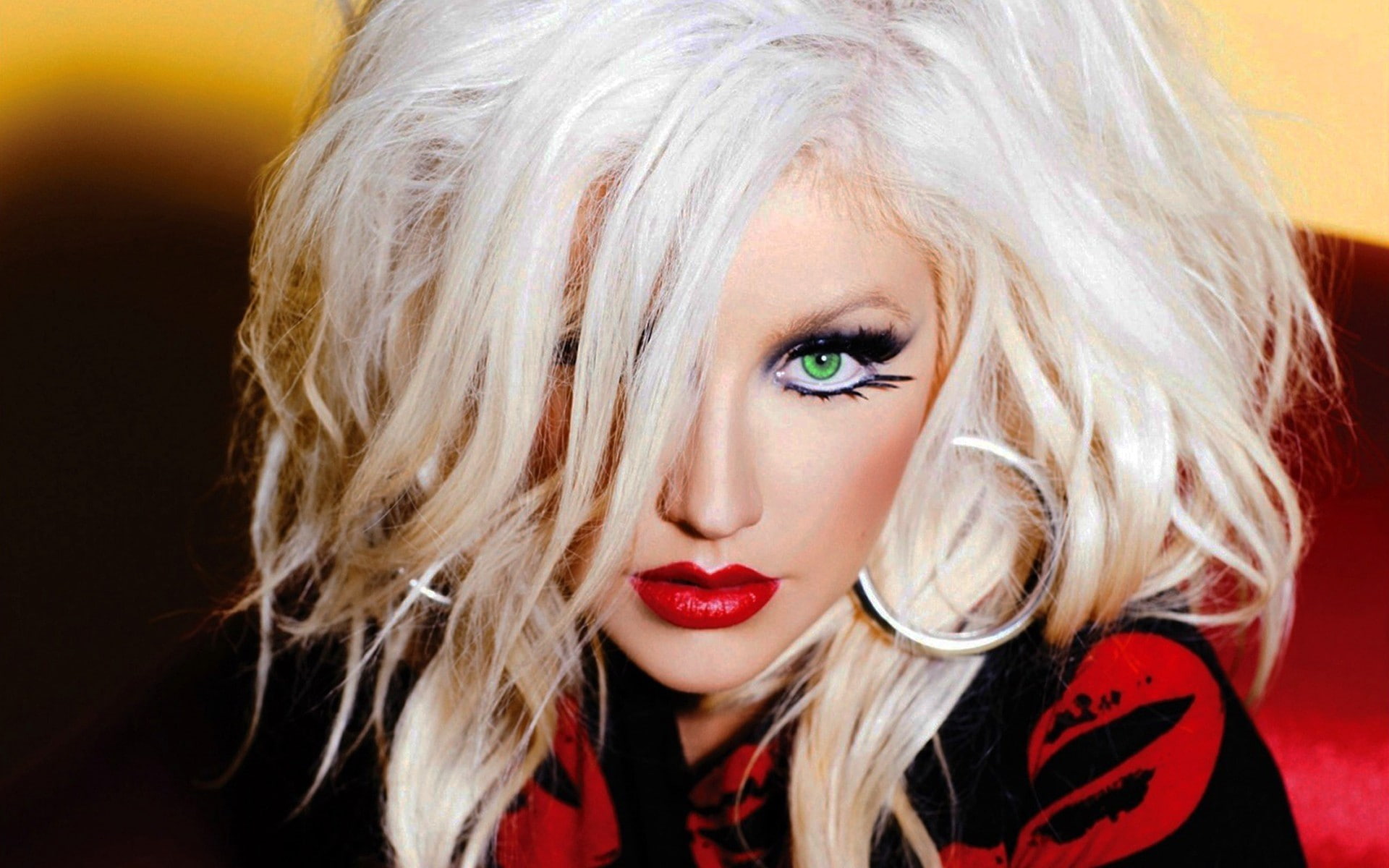 portrait, women, hair, hairstyle, human hair, Unusual, Christina aguilera, lipstick, black background, close-up, looking at camera, young women, one person, HD Wallpaper