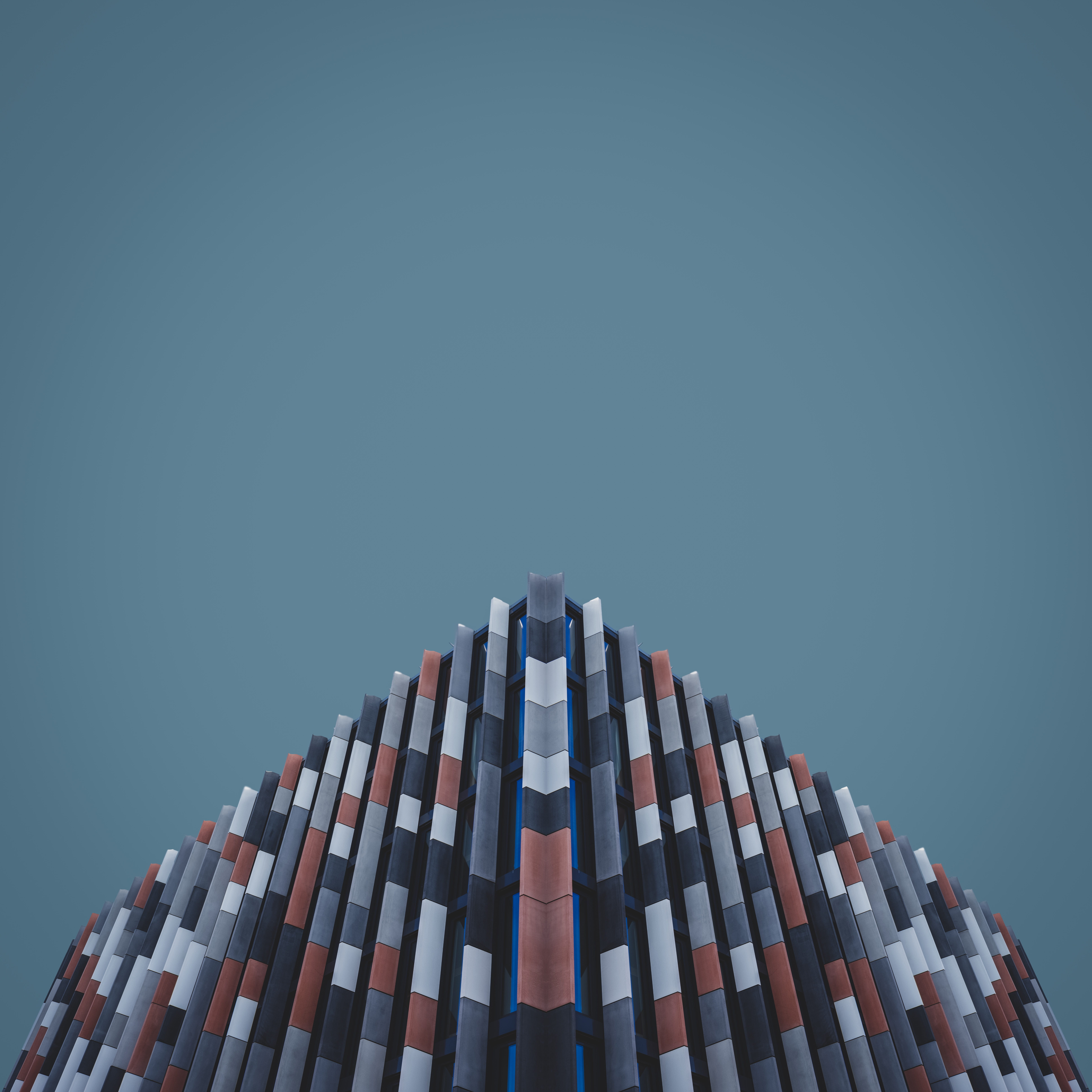 building, tall - high, artwork, symmetry, architekture, sky, apartment, outdoors, day, minimal, architecture, modern, no people, 8K, blue, colorful, clear sky, Phone HD Wallpaper