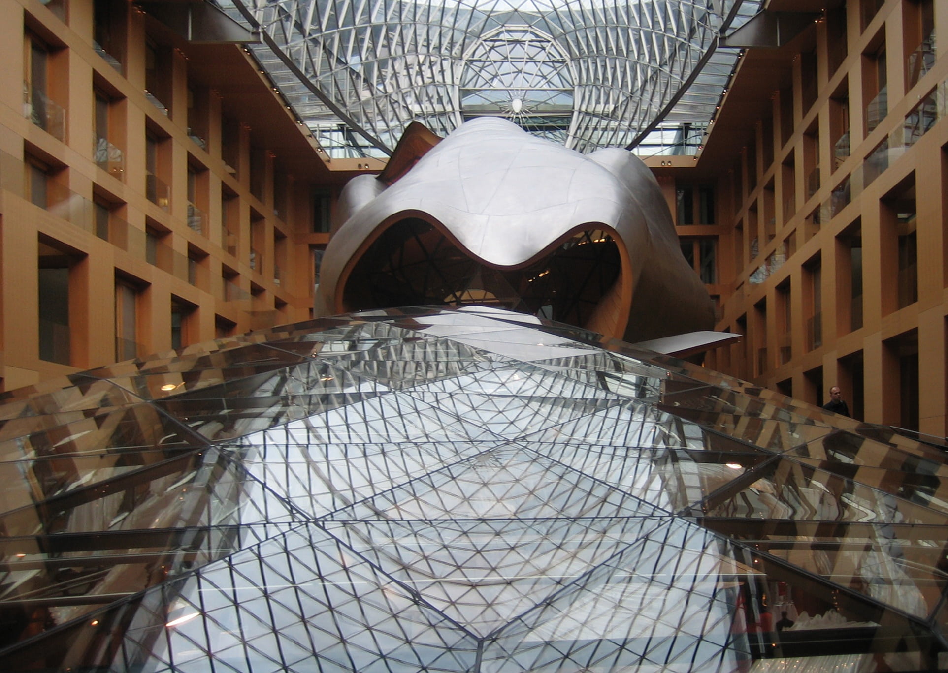 creativity, frank gehry, museum, indoors, glass roof, ceiling, built structure, low angle view, glass construction, metal, covered patio, art and craft, HD Wallpaper