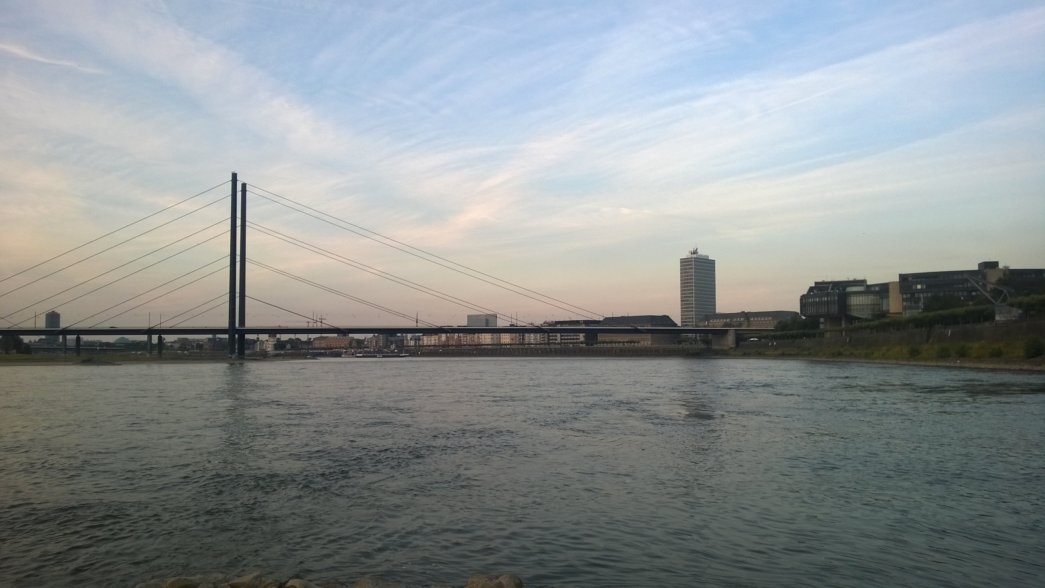 transmission tower, river landscape, waterfront, outdoors, river, rhine meadow, port, sunset, building, cityscape, germany, nature, transportation, bay, HD Wallpaper