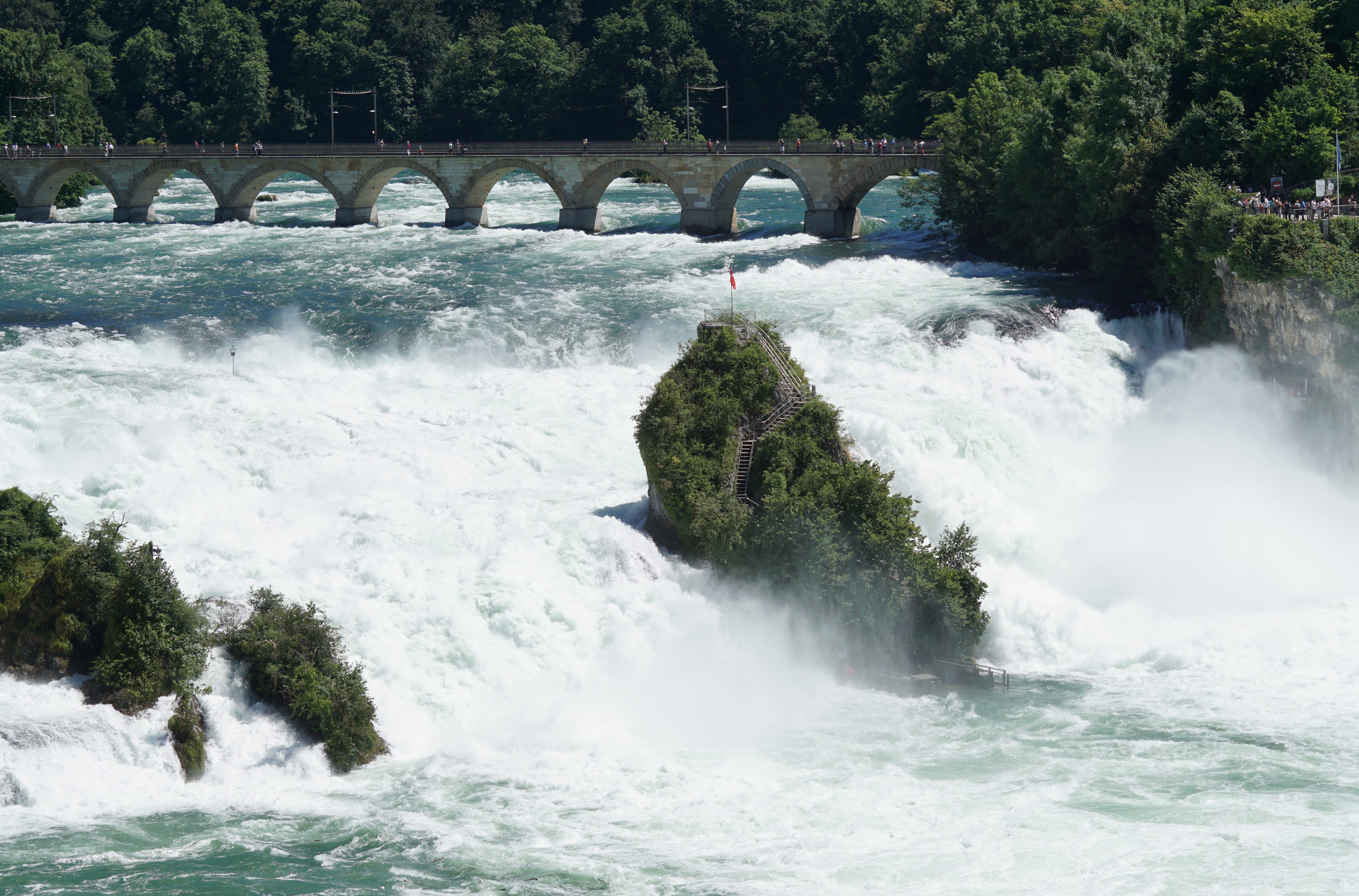5K, sport, waterfall, bridge - man made structure, motion, day, river, plant, flowing water, arch, High Water, rhine, waterfront, outdoors, nature, water, HD Wallpaper