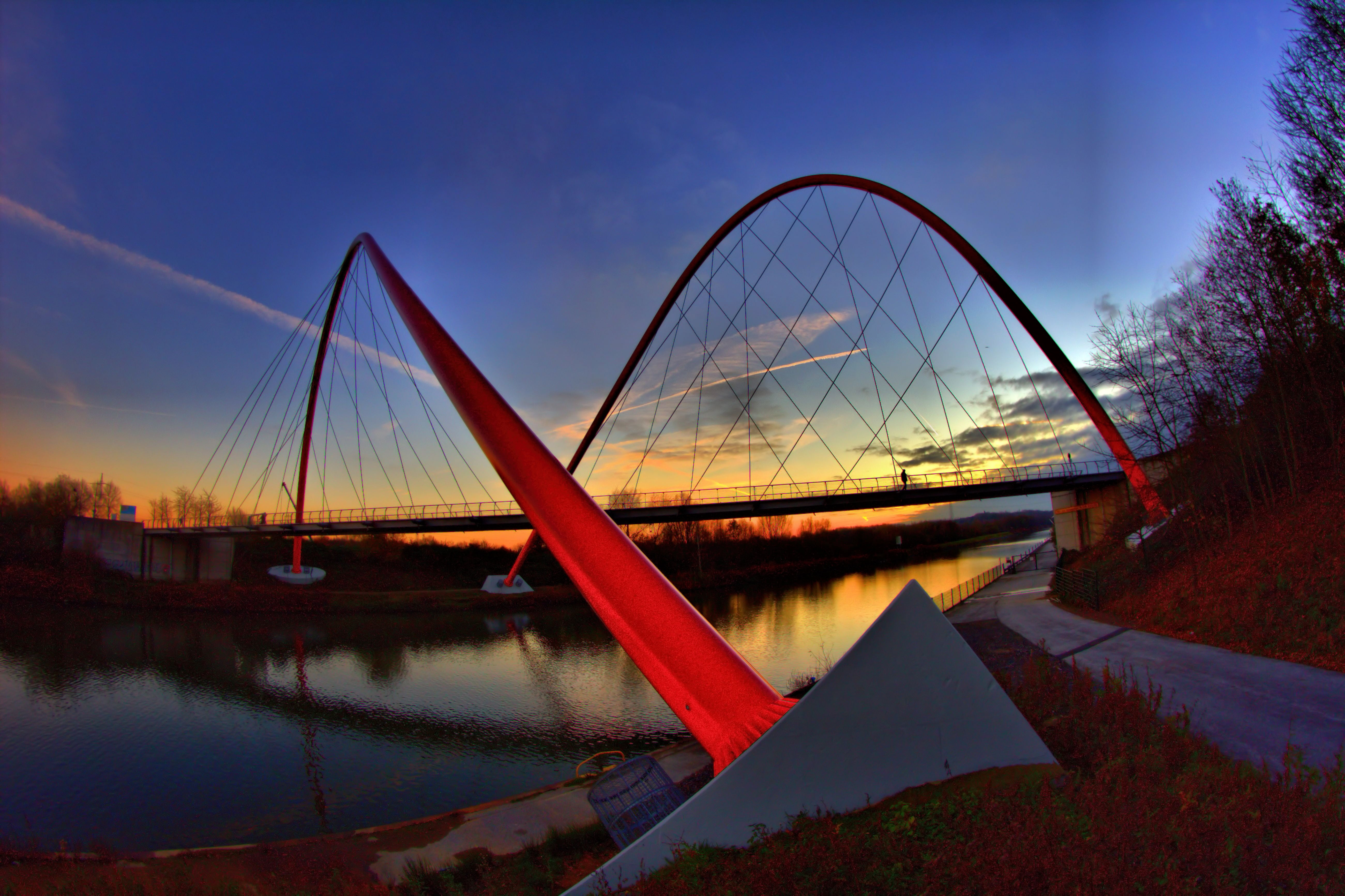 channel, built structure, sky, lake, bridge - Man Made Structure, mode of transportation, sunset, river, 5K, no people, dusk, local recreation, reflection, HD Wallpaper