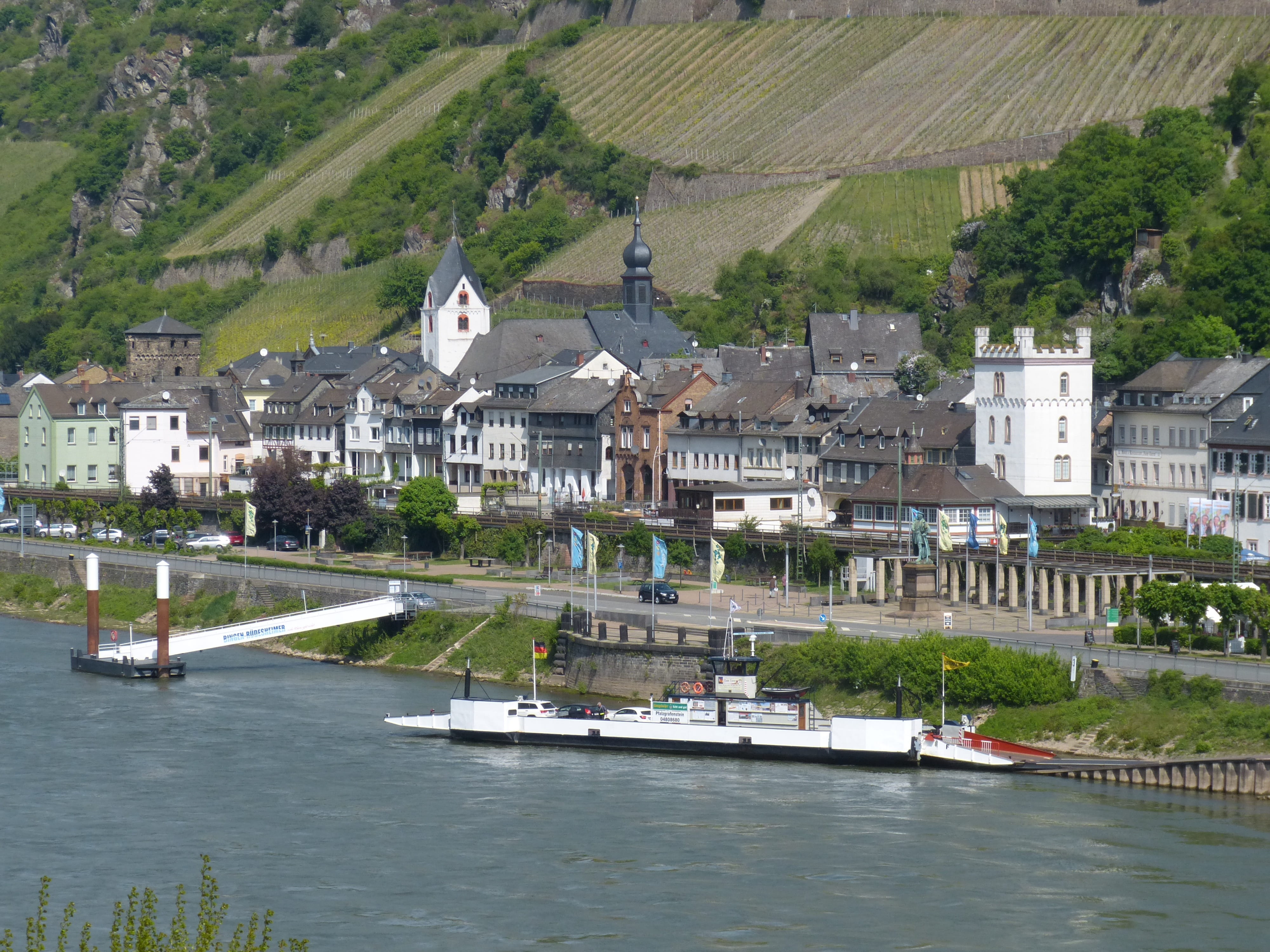 ferry, 4K, outdoors, rhine valley, nature, day, kaub, building, waterfront, plant, river, rhine, built structure, vineyard, germany, no people, transportation, HD Wallpaper
