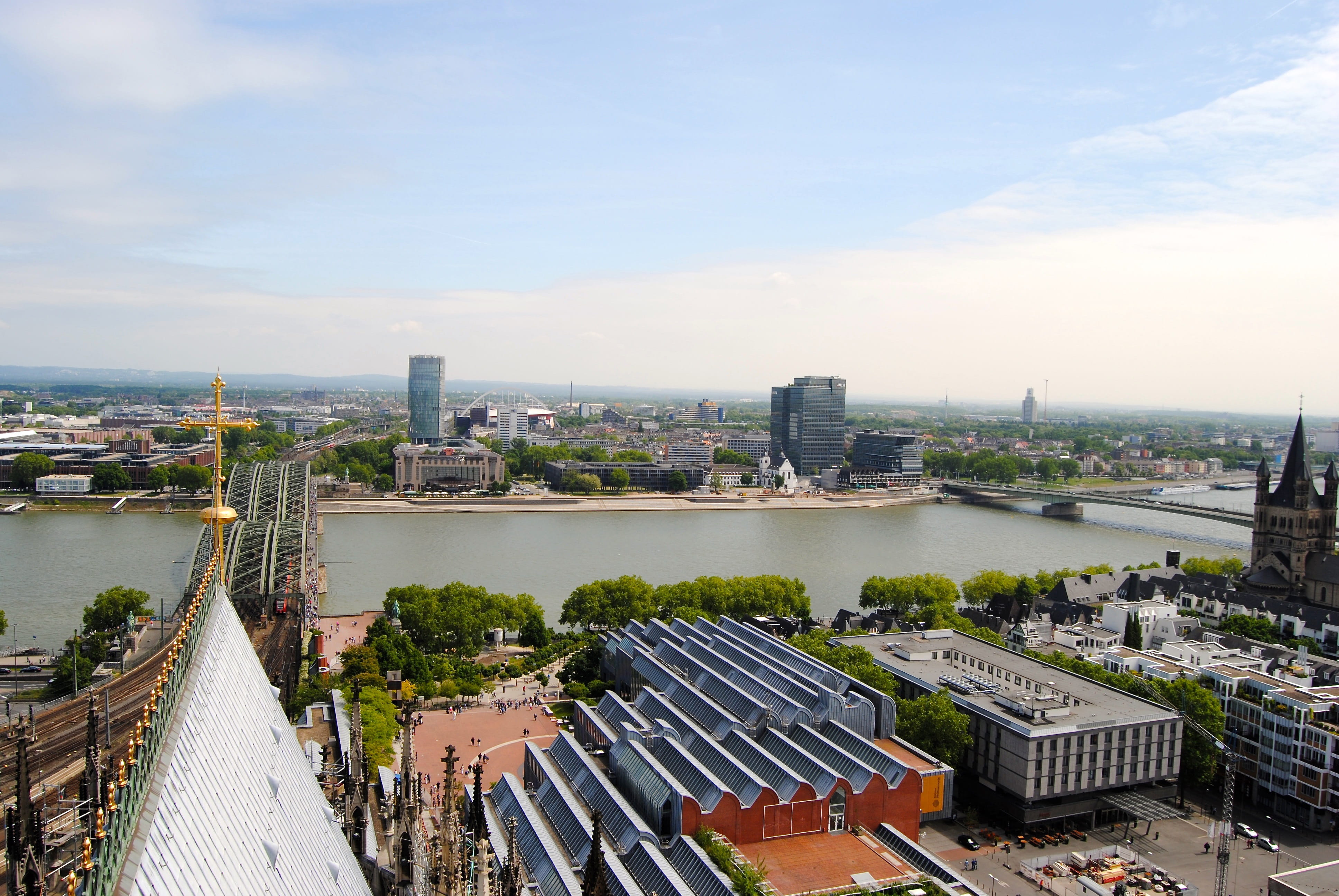 urban Skyline, office building exterior, modern, architecture, rheinbrücke, building exterior, water, no people, rhine, 4K, Dom, Cologne, view from dom, HD Wallpaper