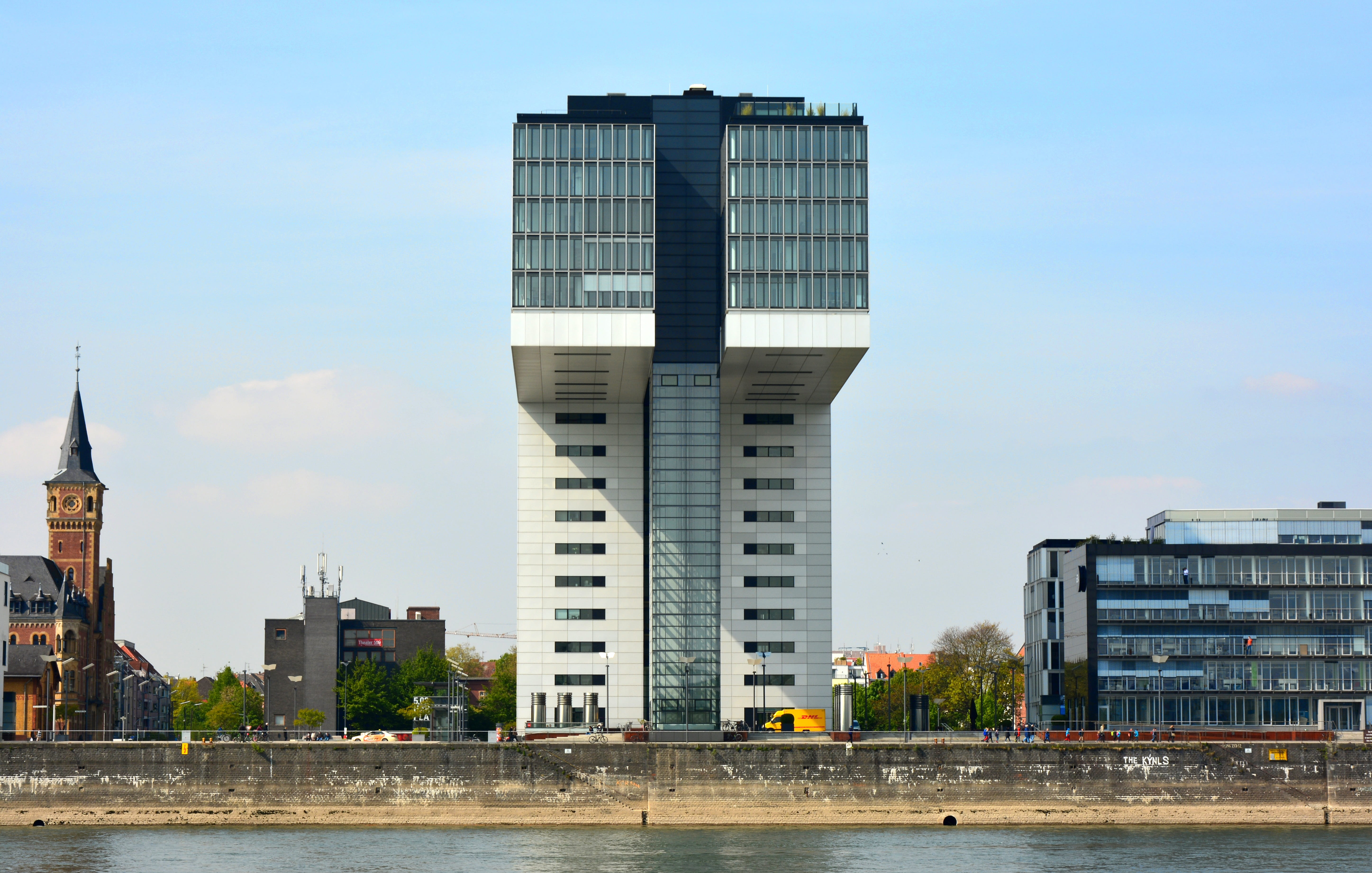 financial district, no people, skyscraper, urban skyline, apartment, modern architecture, building exterior, rhine river, modern, 5K, germany, kölner building, HD Wallpaper