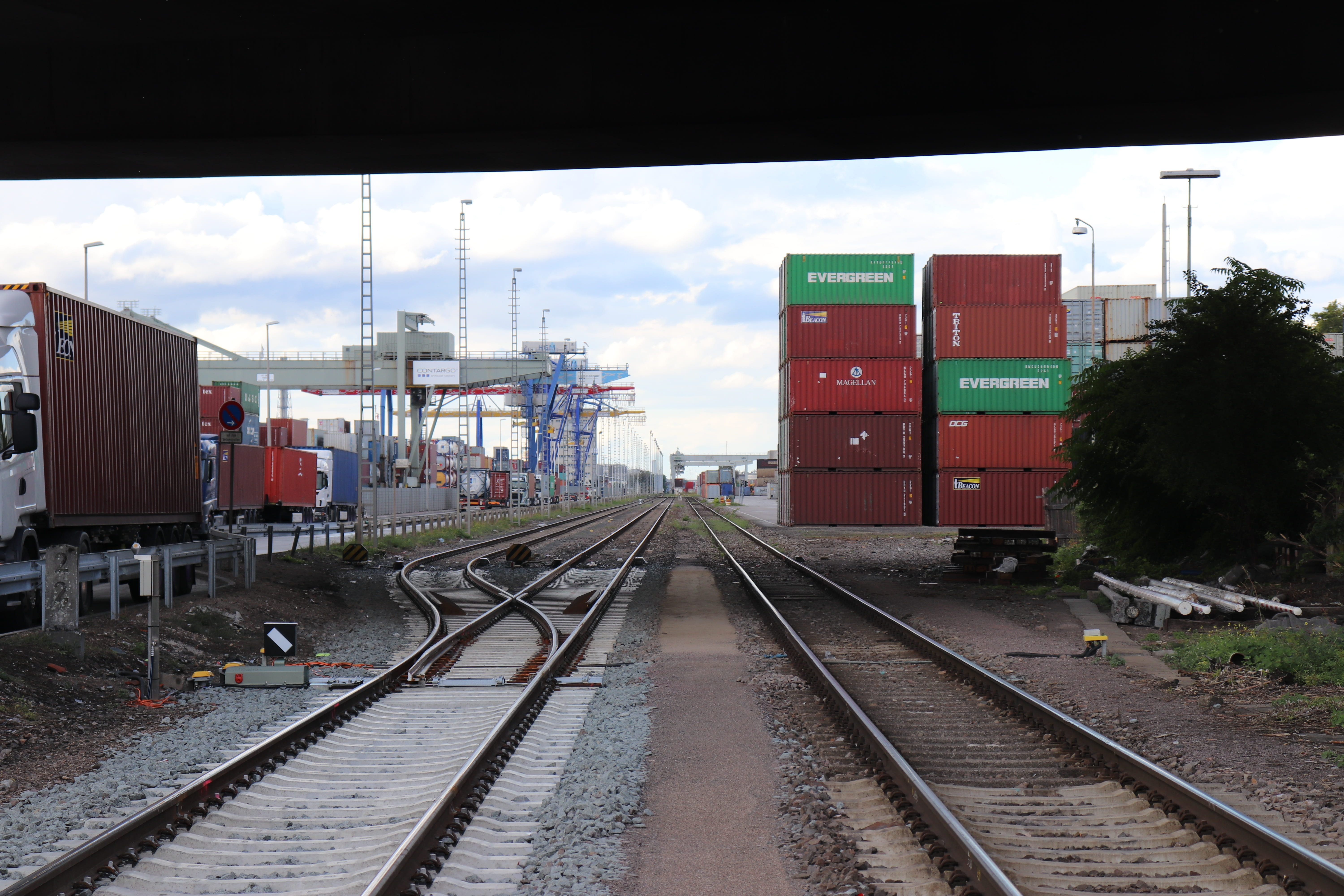 freight transportation, station, container, track, harbour area, truck, nature, no people, freight train, architecture, sky, public transportation, mannheim, HD Wallpaper