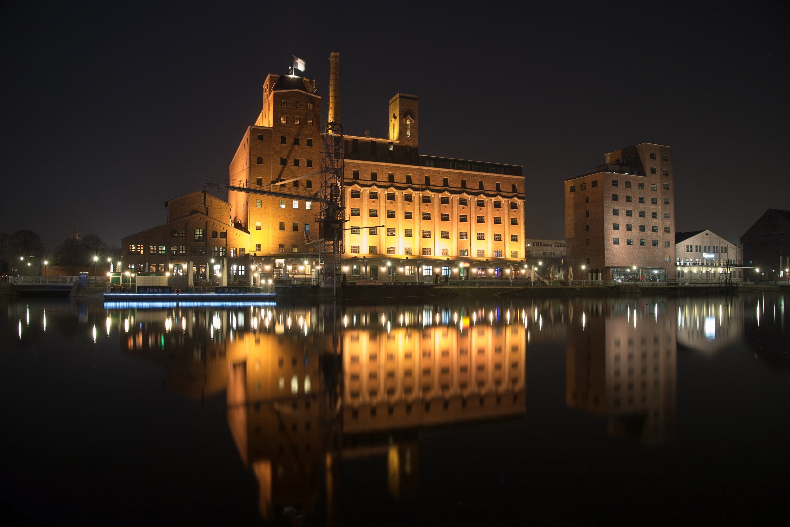memory, government, sky, north rhine westphalia, waterfront, night, built structure, nature, building exterior, inner harbour, 2K, duisburg, architecture, HD Wallpaper