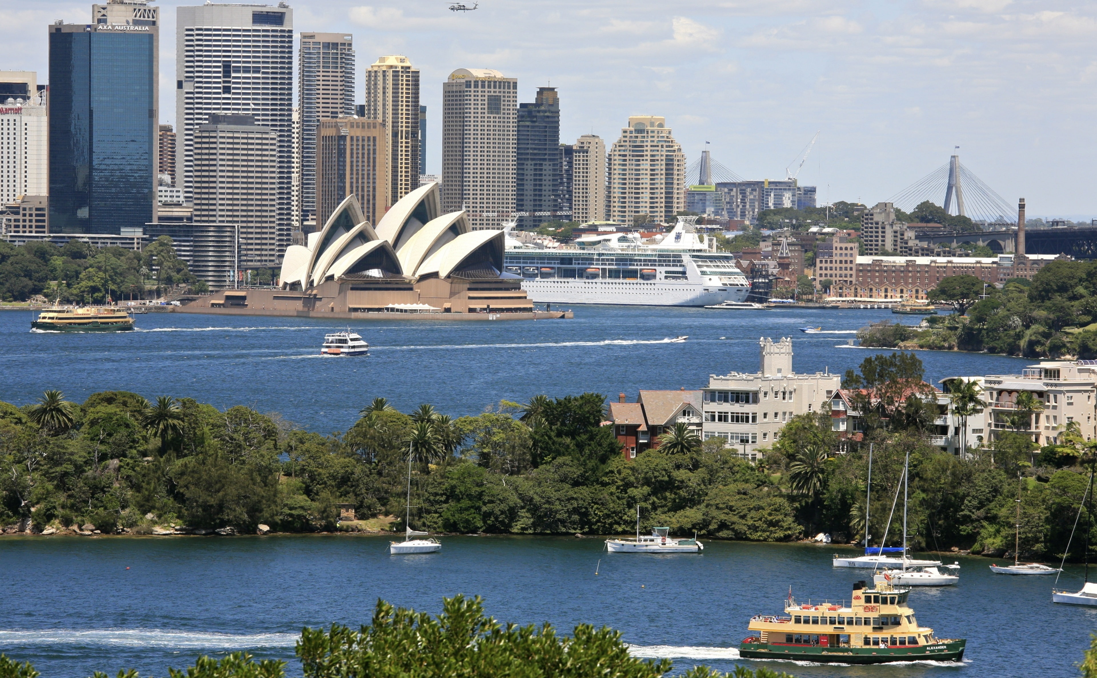 outdoors, skyscraper, taronga, modern, Houses, Helicopter, 4K, nature, Sunny, Living, Sydney, Waterfront, sailboat, mode of transportation, day, passenger craft, HD Wallpaper