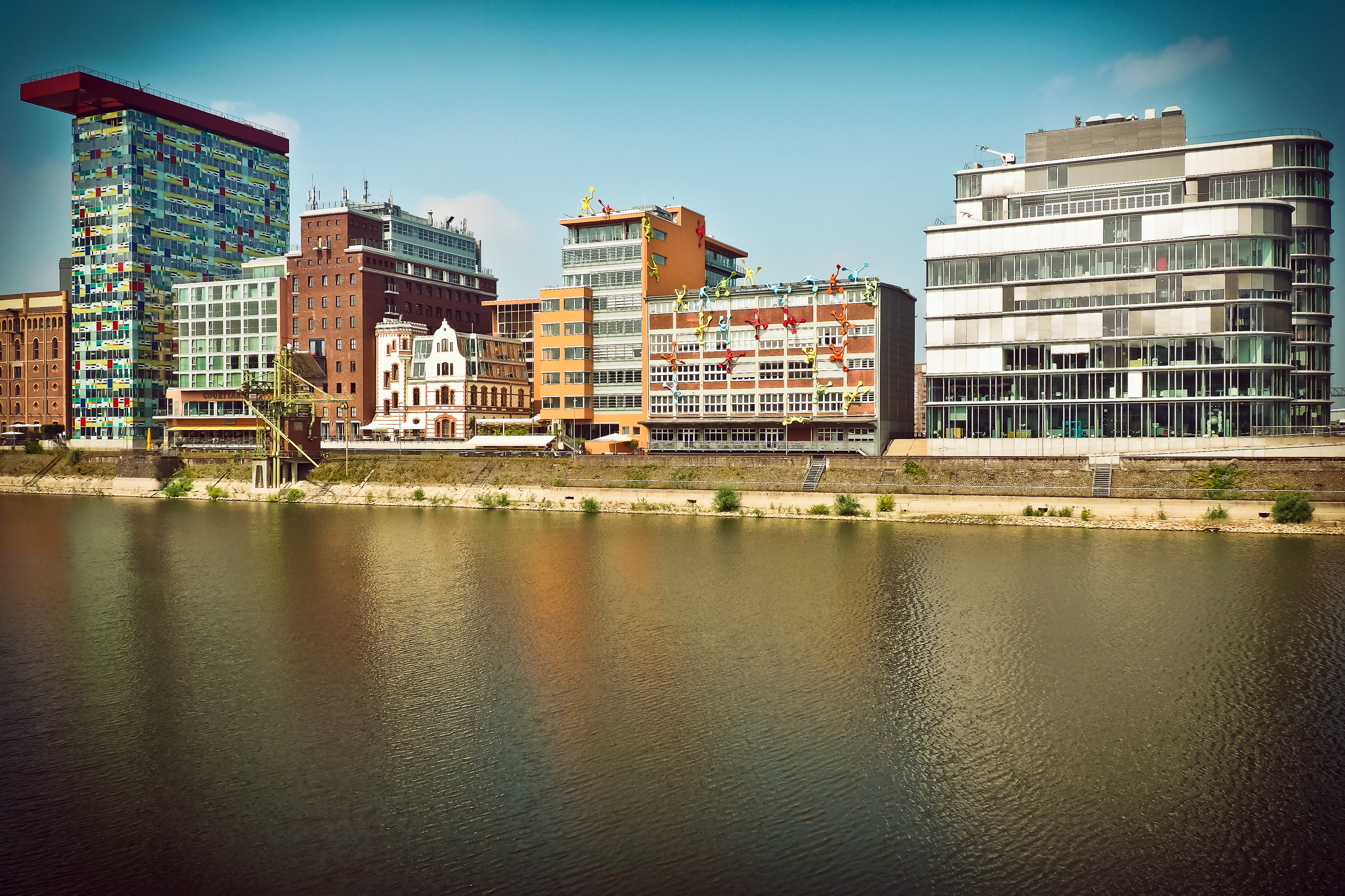 reflection, cityscape, abstract, river, no people, day, rhine, outdoors, home, residential district, waterfront, skyscraper, nature, office building, apartment, HD Wallpaper