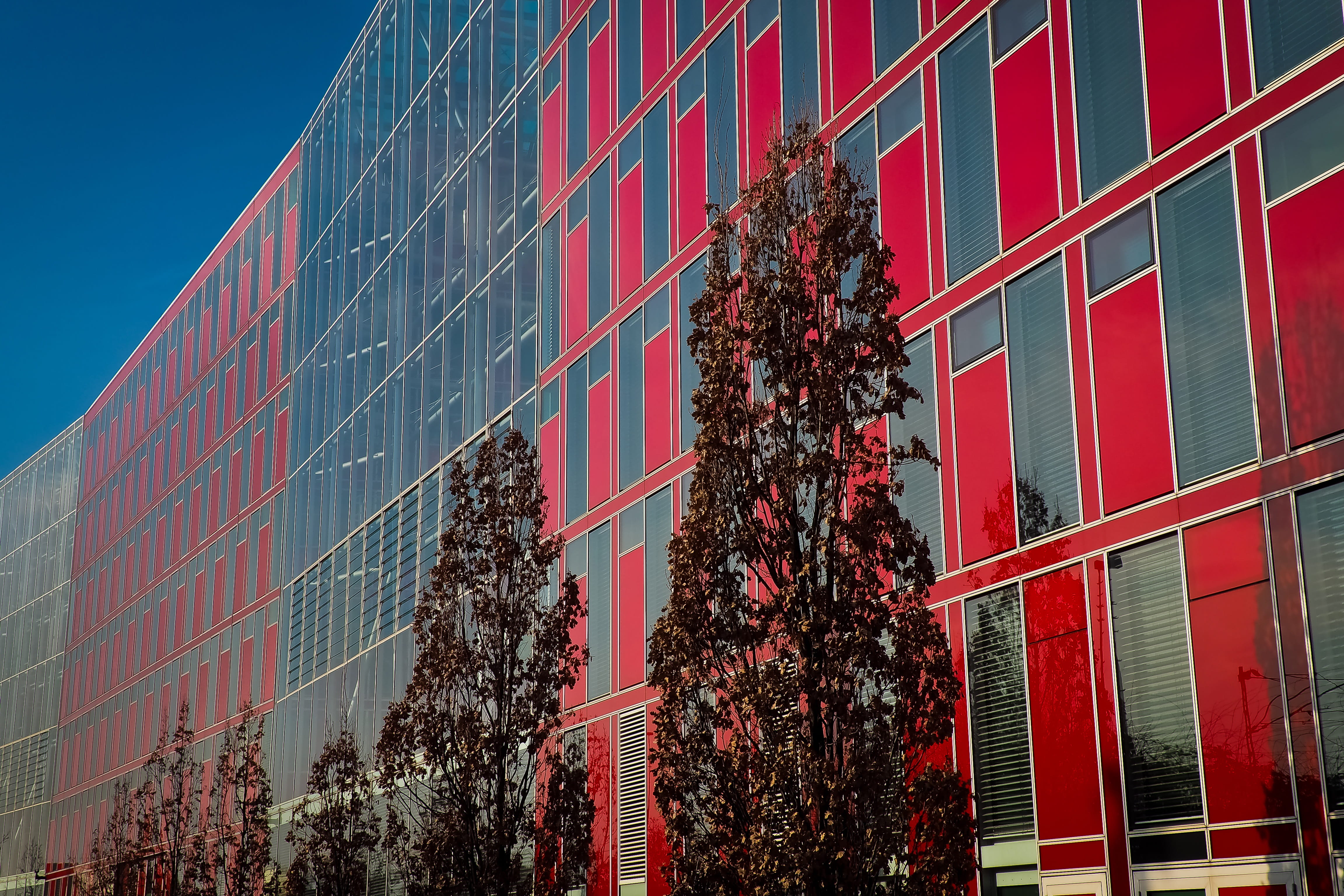 Facade, high, outdoors, office building exterior, home, Building, no people, house facade, 4K, high rise office building, built structure, perspective, HD Wallpaper