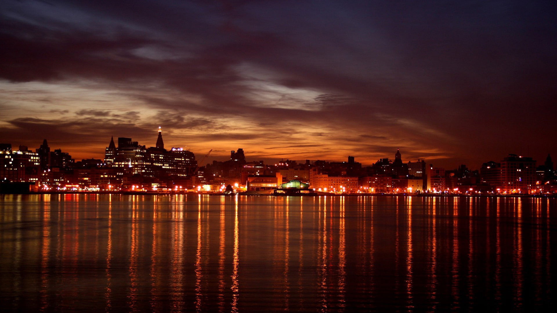 city, 1080P, skyline, marina, modern, downtown, urban, sea, water, town, dock, reflection, night, panorama, europe, evening, sky, landscape, building, HD Wallpaper