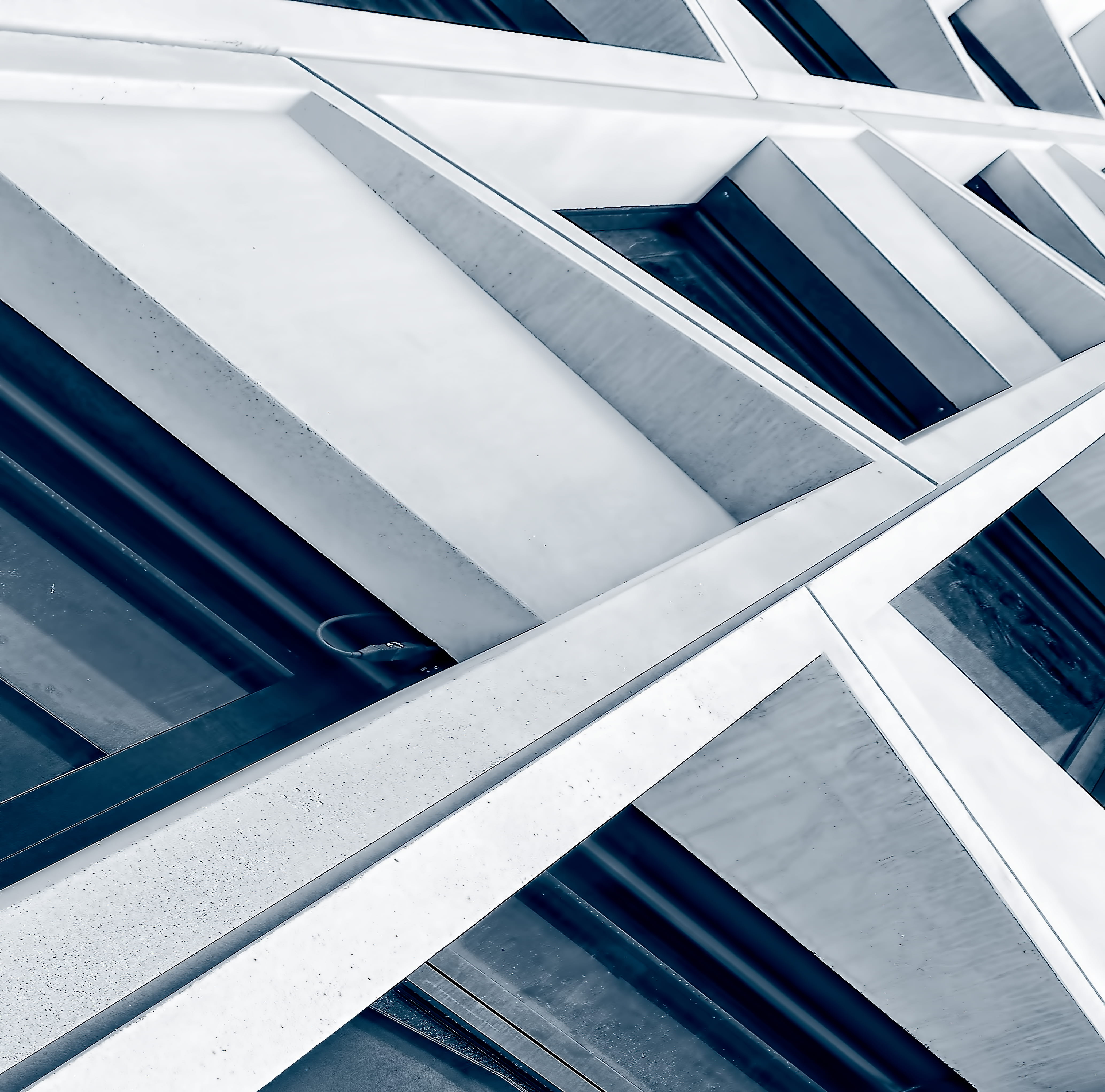 blue, high angle view, pattern, building exterior, reflection, outdoors, diagonal, abstract, facade, 4K, built structure, white color, architecture, no people, HD Wallpaper