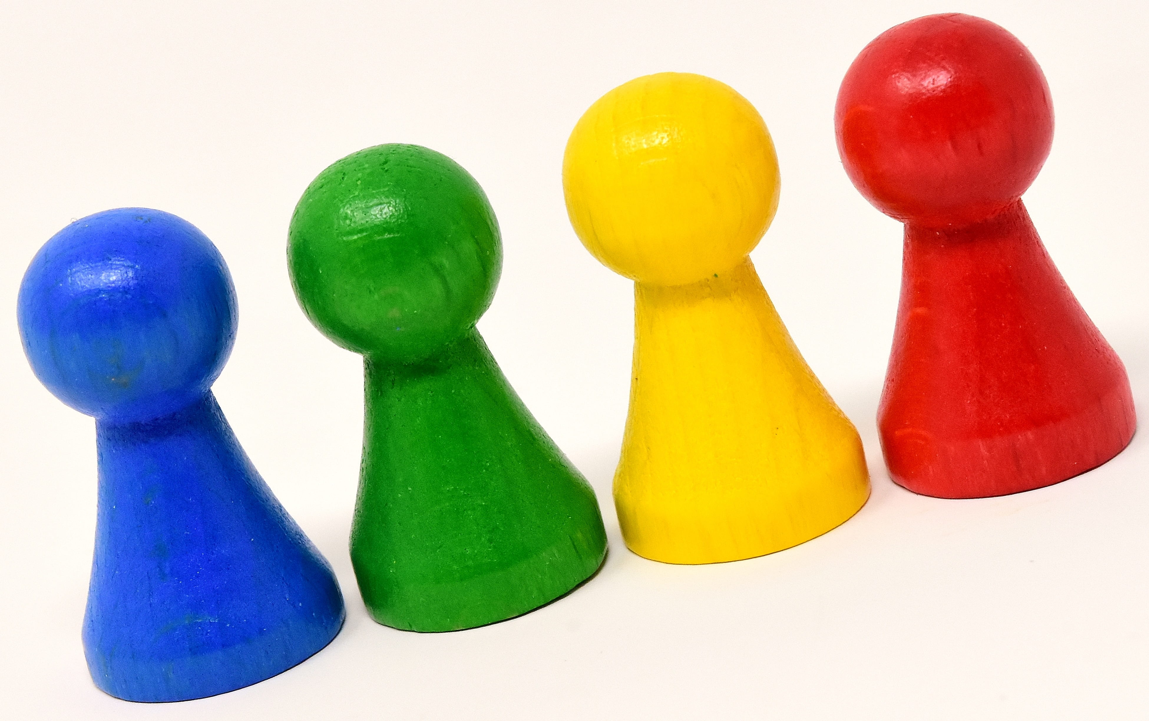 multi colored, pawn - chess piece, green color, wooden, two objects, yellow, green, white background, game, close-up, order, shape, 4K, blue, colorful, HD Wallpaper