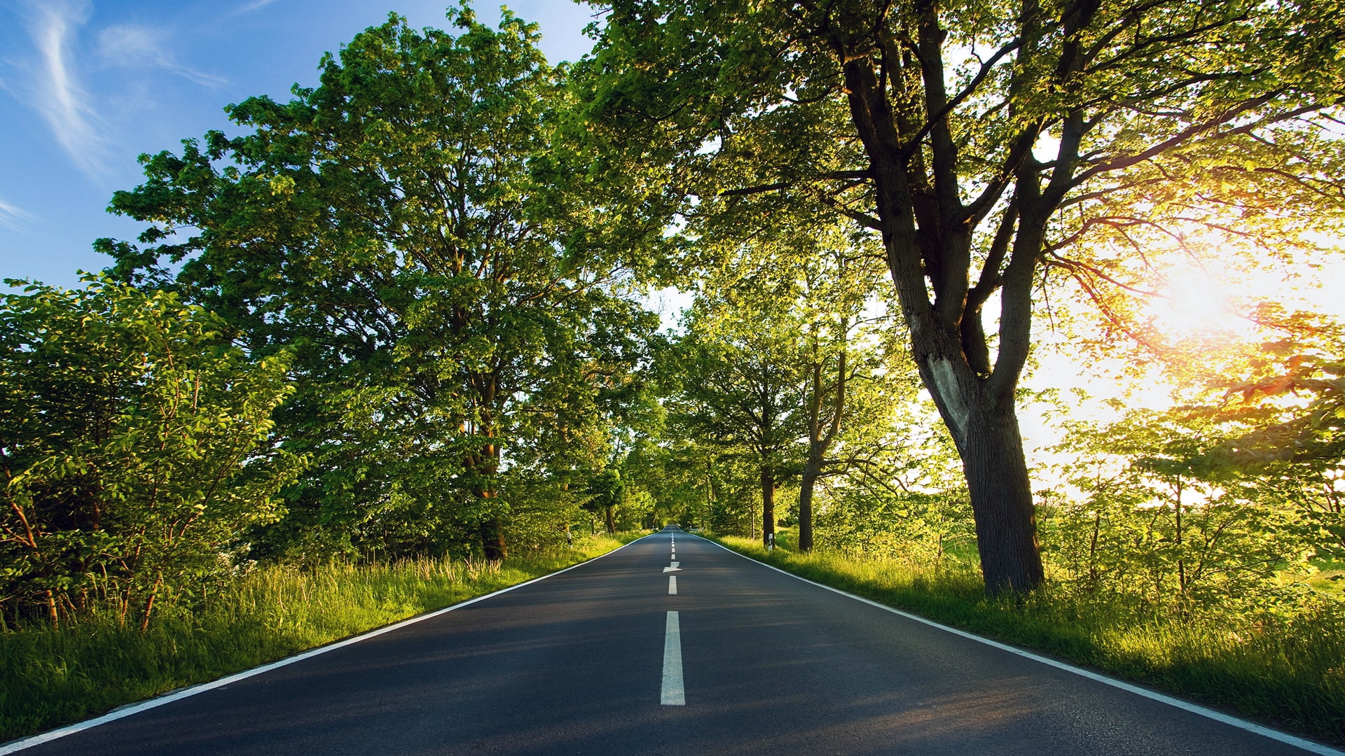 transportation, cloud - Sky, asphalt, day, travel, sign, plant, tree, road, sky, non-Urban Scene, no People, sunlight, marking, dividing Line, mountain, HD Wallpaper