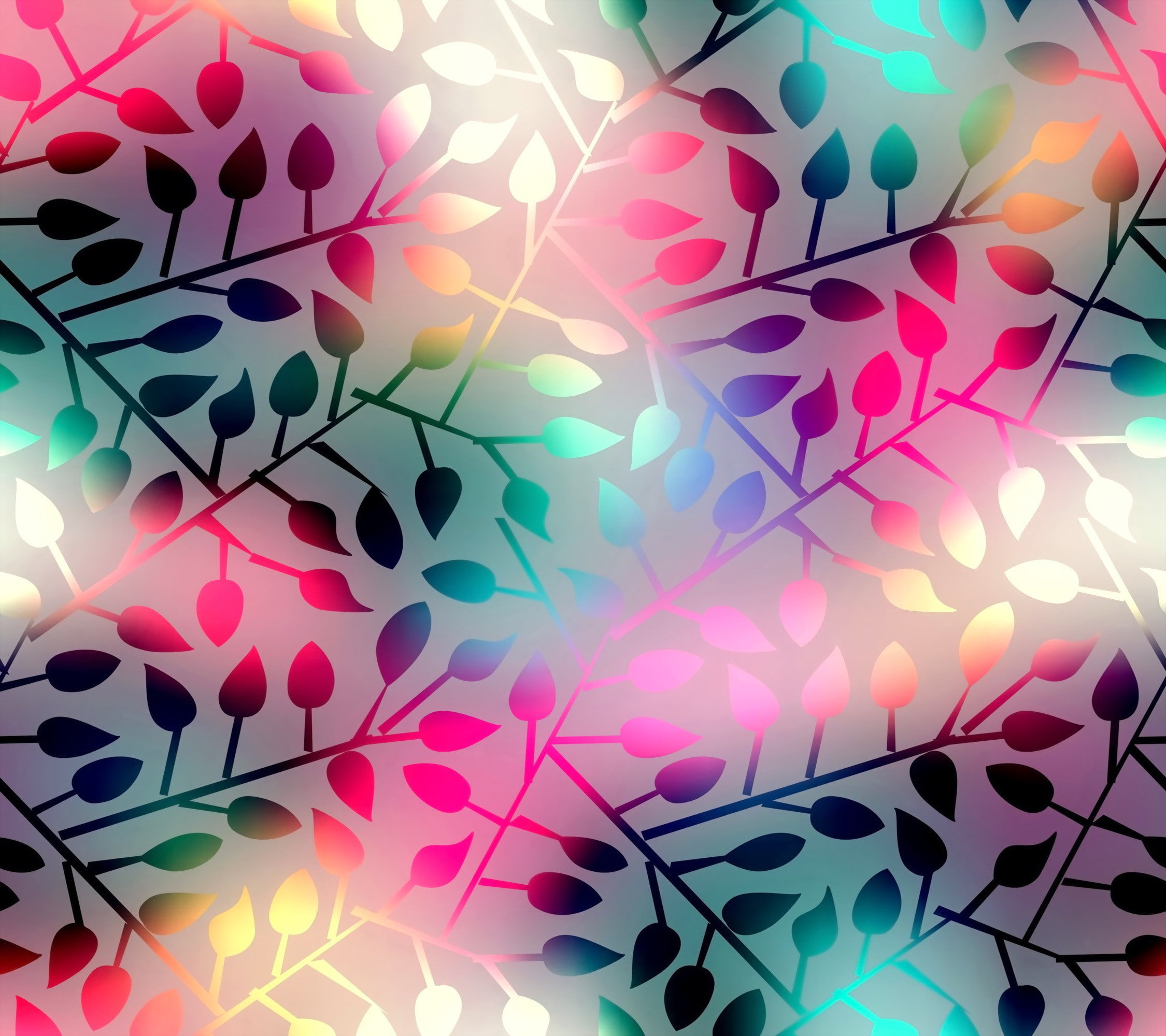 colorful, floral, green, decor, shining, 1080P, abstract, yellow, background, pink, leaves, HD Wallpaper