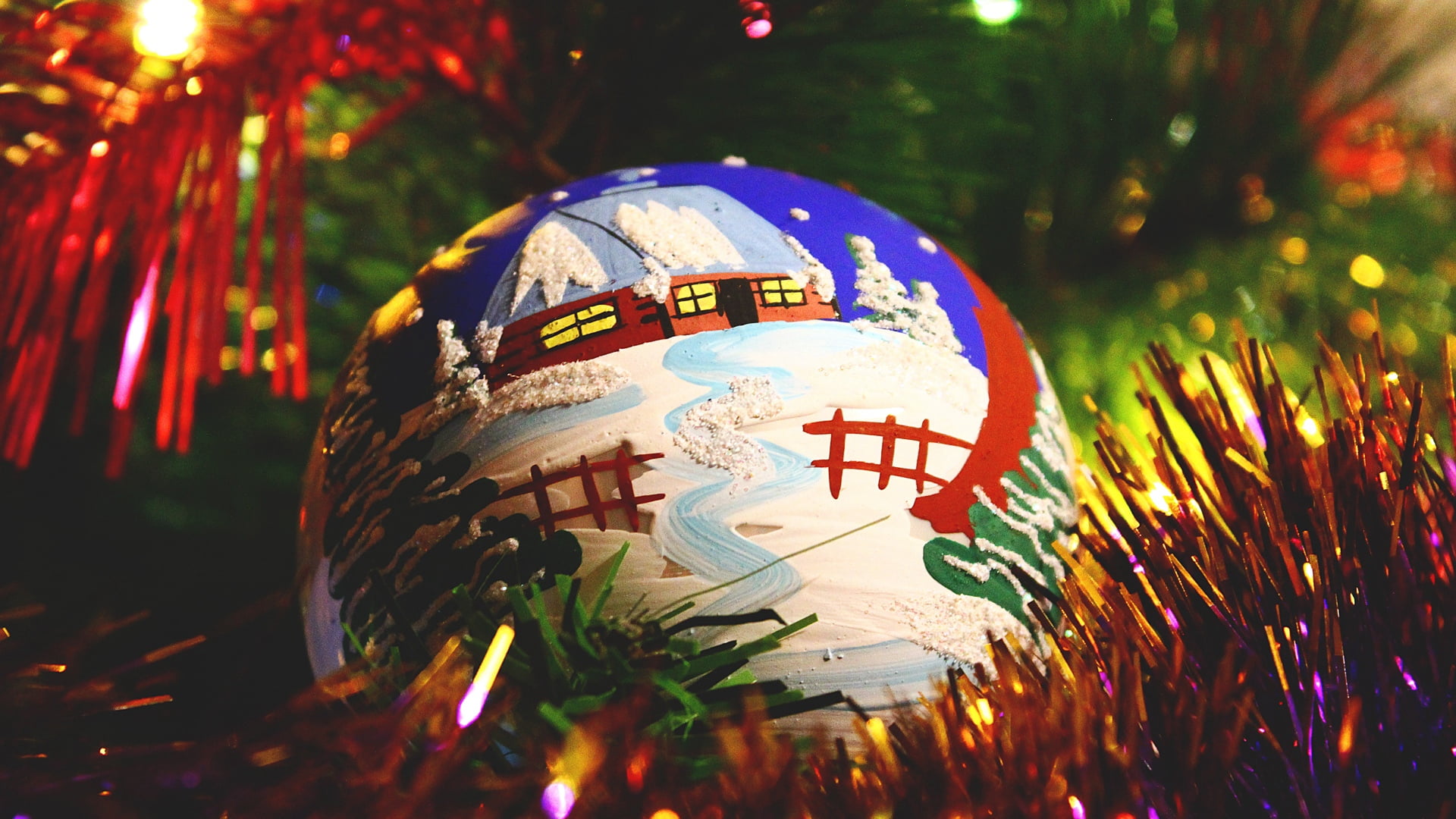 creativity, celebration, multicolored, shiny, night, christmas Decoration, 1080P, blue, color Image, representation, close-up, male likeness, focus on foreground, HD Wallpaper