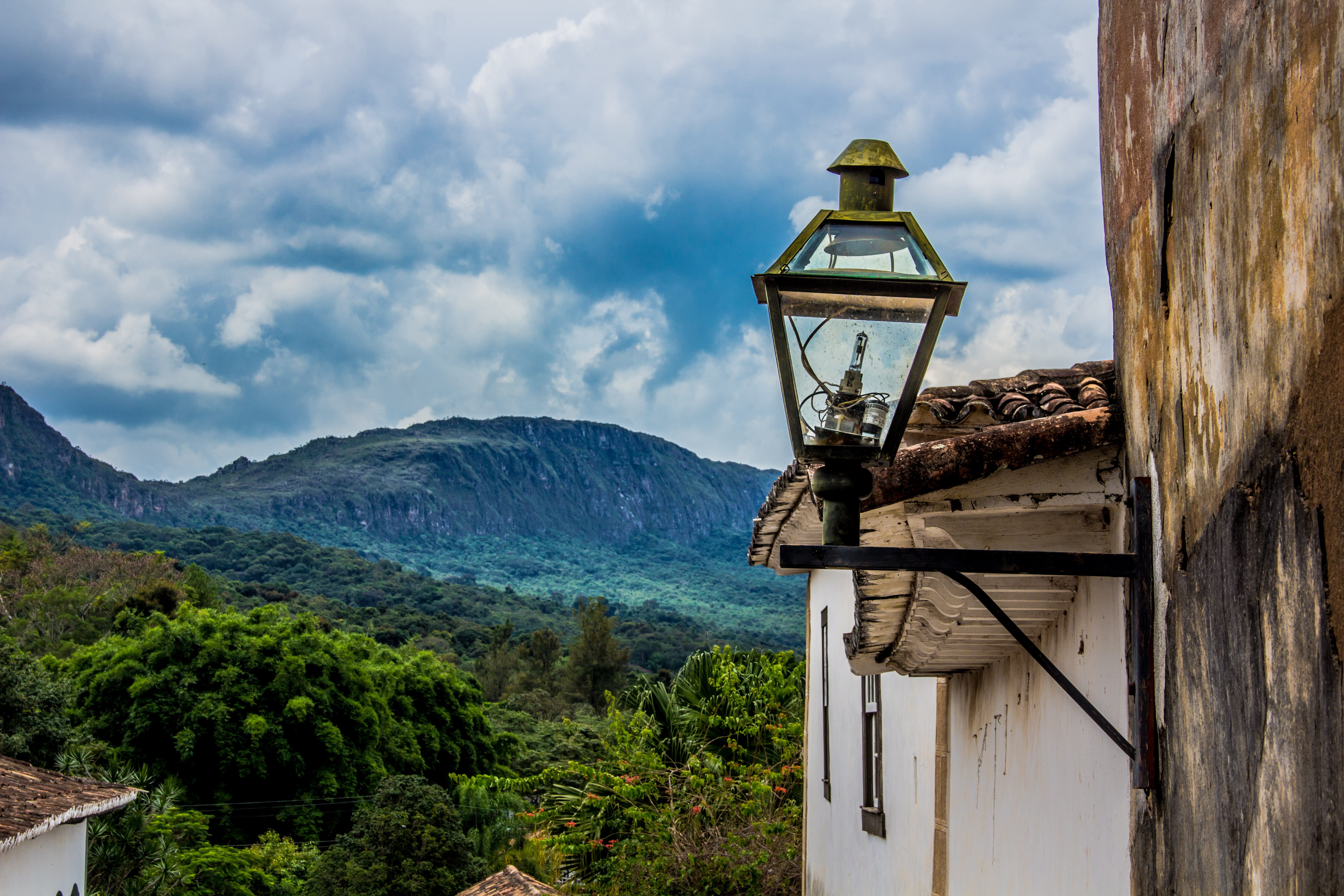 building exterior, historic, earth, view, mountain, day, clounds, sky, hill, tree, scenics - nature, building, 5K, outdoors, brasil, lighting equipment, HD Wallpaper