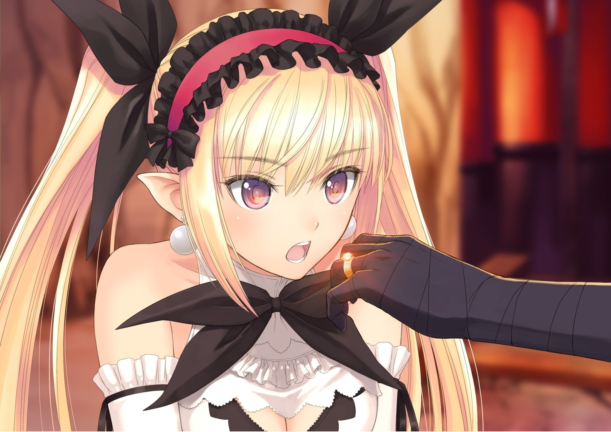 Tony Taka, headdress, violet eyes, Mistral, twintails, pointed ears, 1080P, blonde, HD Wallpaper