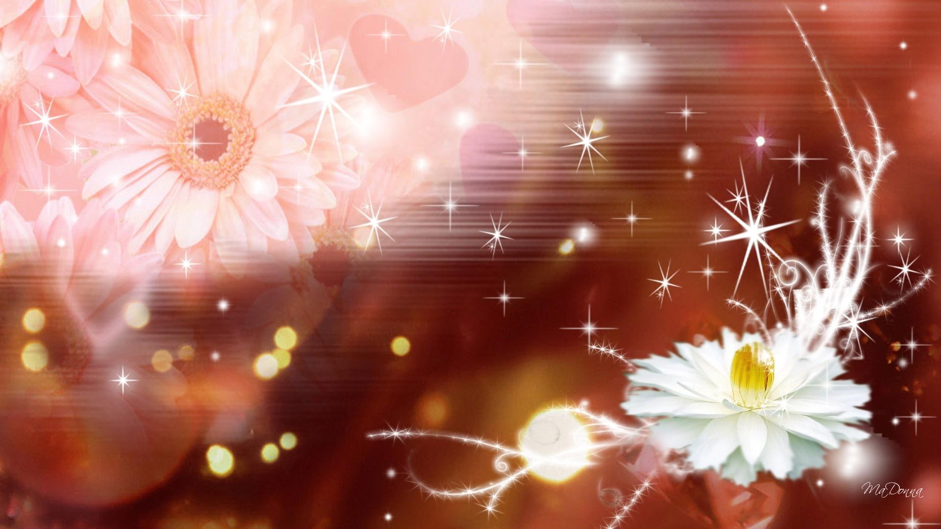 hearts, blur, summer, abstract, shine, 1080P, 3d and abstract, spring, flowers, brigade, stars, flower, HD Wallpaper